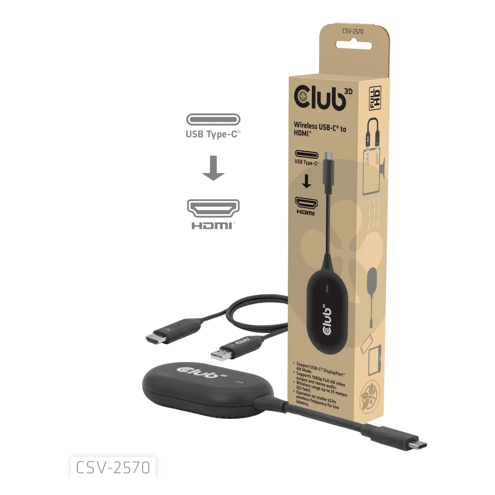CLUB3D CSV-2570 extension audio/video Émetteur et récepteur AV Noir