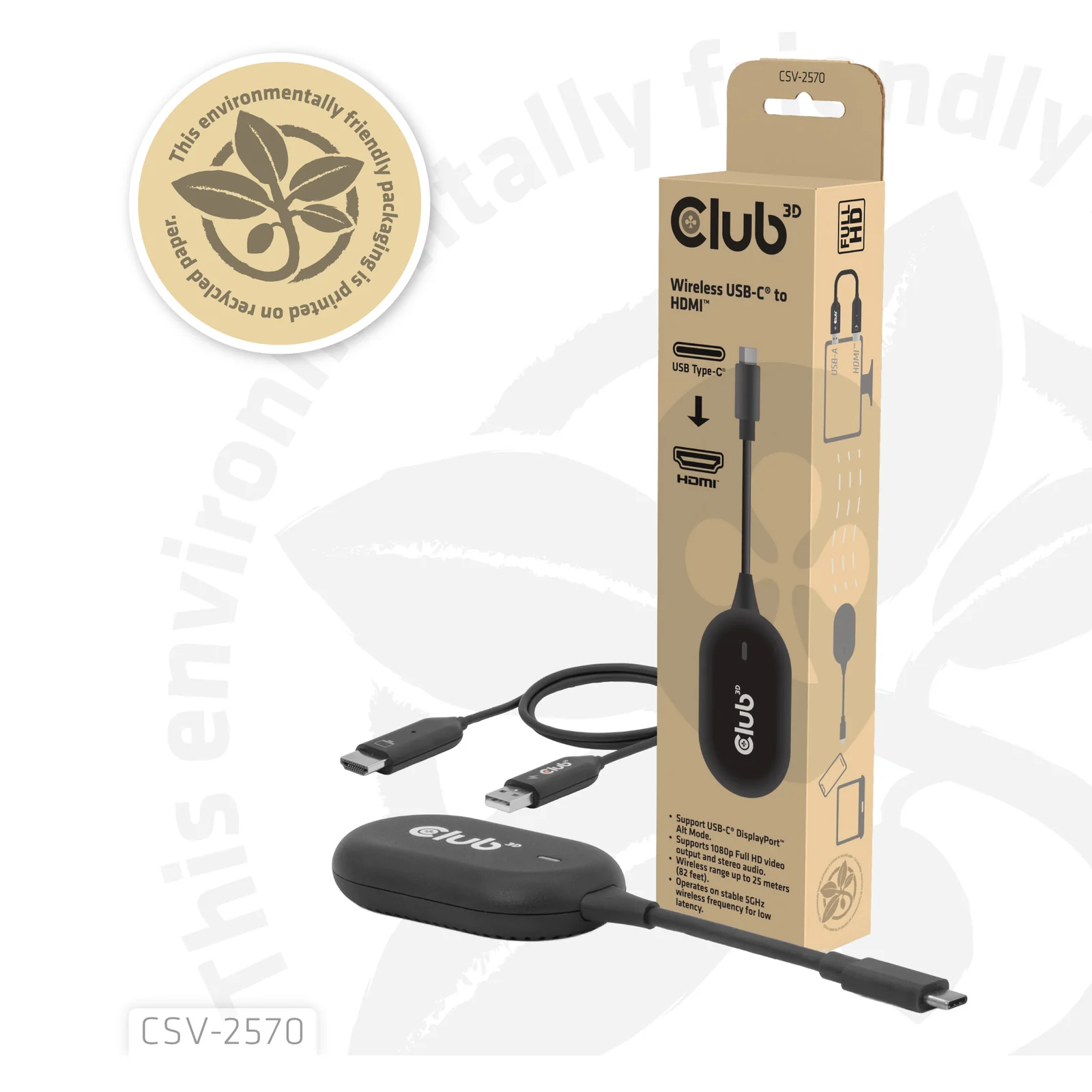 CLUB3D CSV-2570 extension audio/video Émetteur et récepteur AV Noir