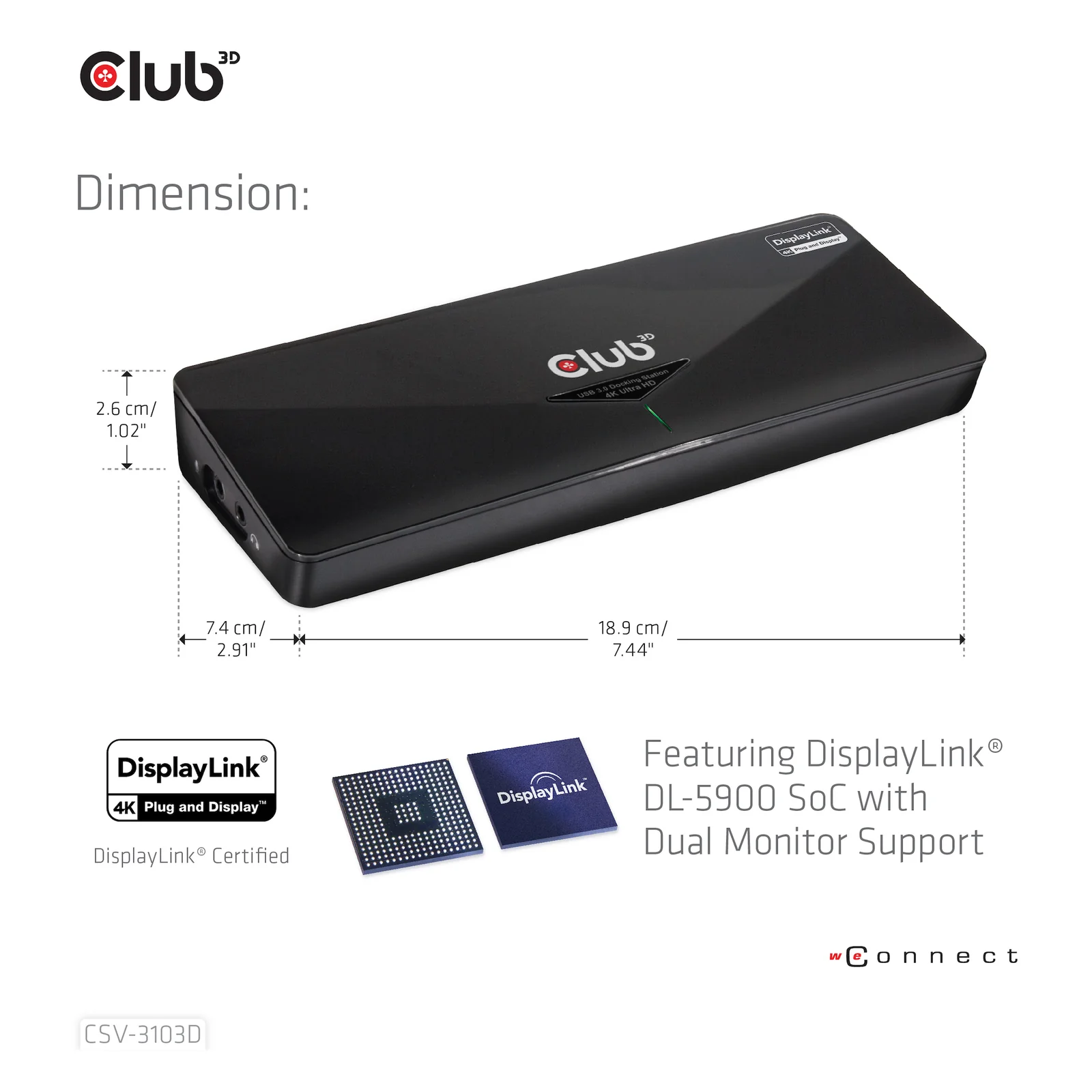 CLUB3D CSV-3103D The Club 3D Universal USB 3.1 Gen 1 UHD 4K Docking station DisplayLink™