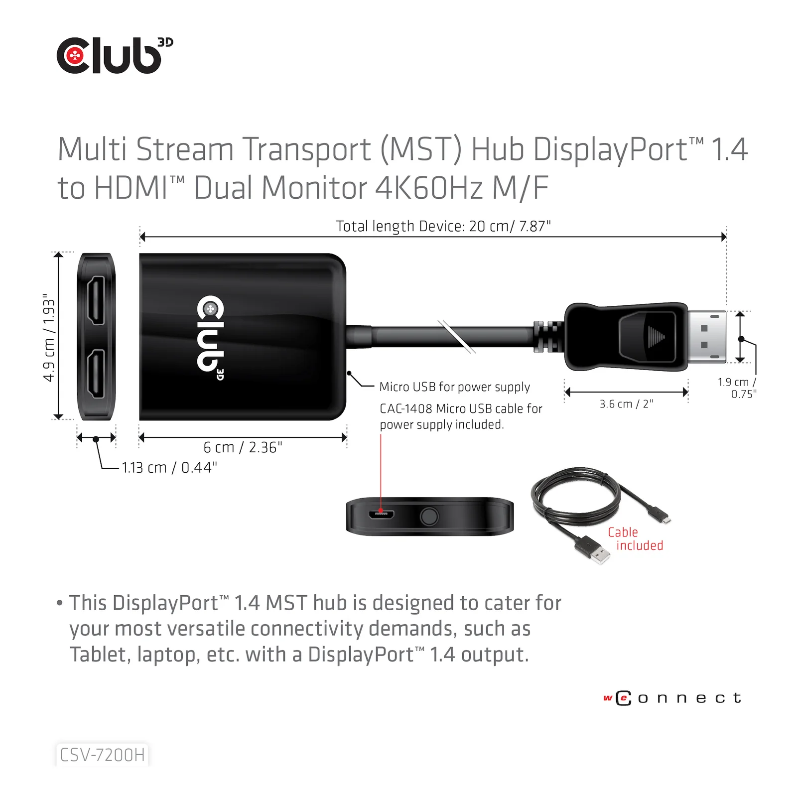 CLUB3D CSV-7200H répartiteur vidéo DisplayPort 2x HDMI