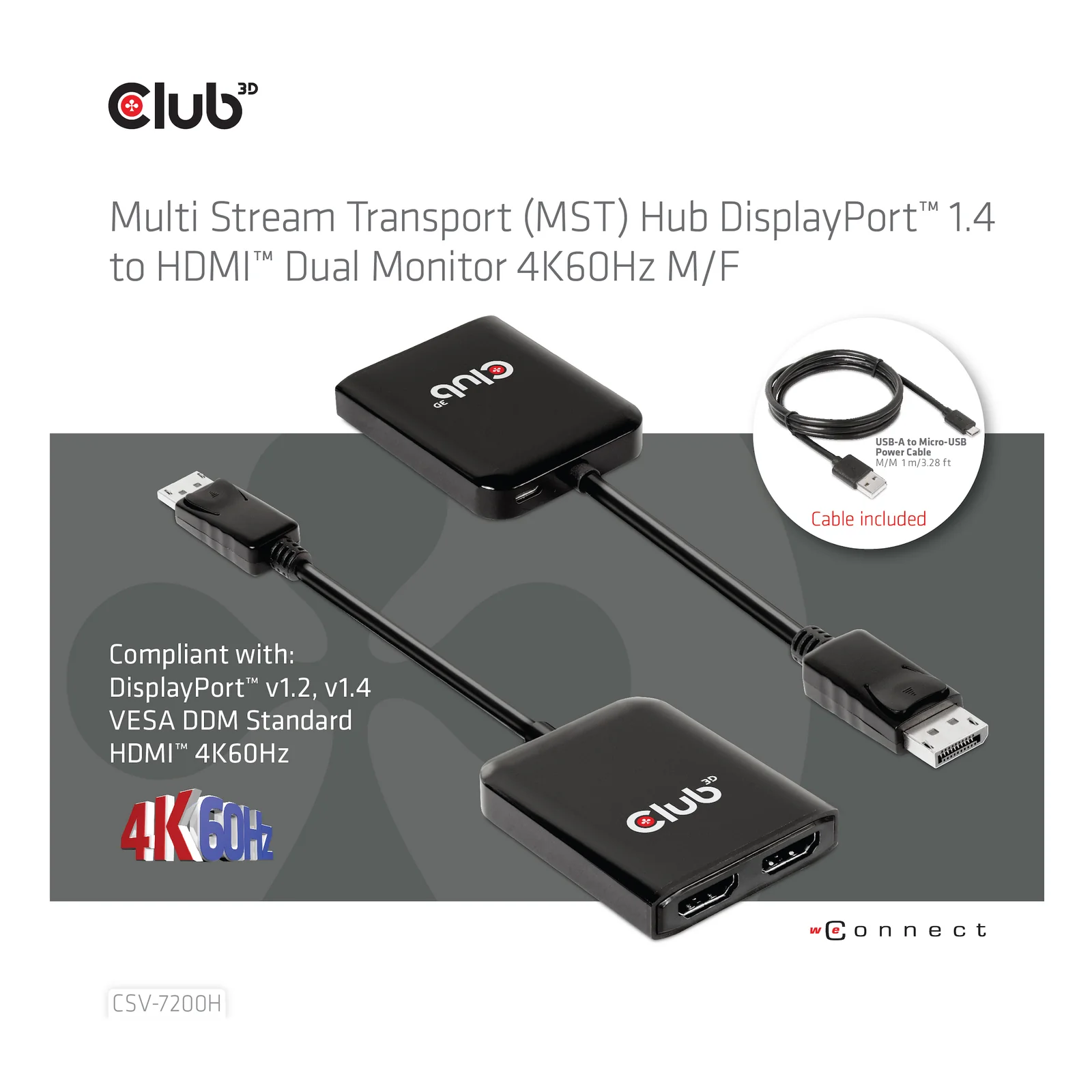 CLUB3D CSV-7200H répartiteur vidéo DisplayPort 2x HDMI