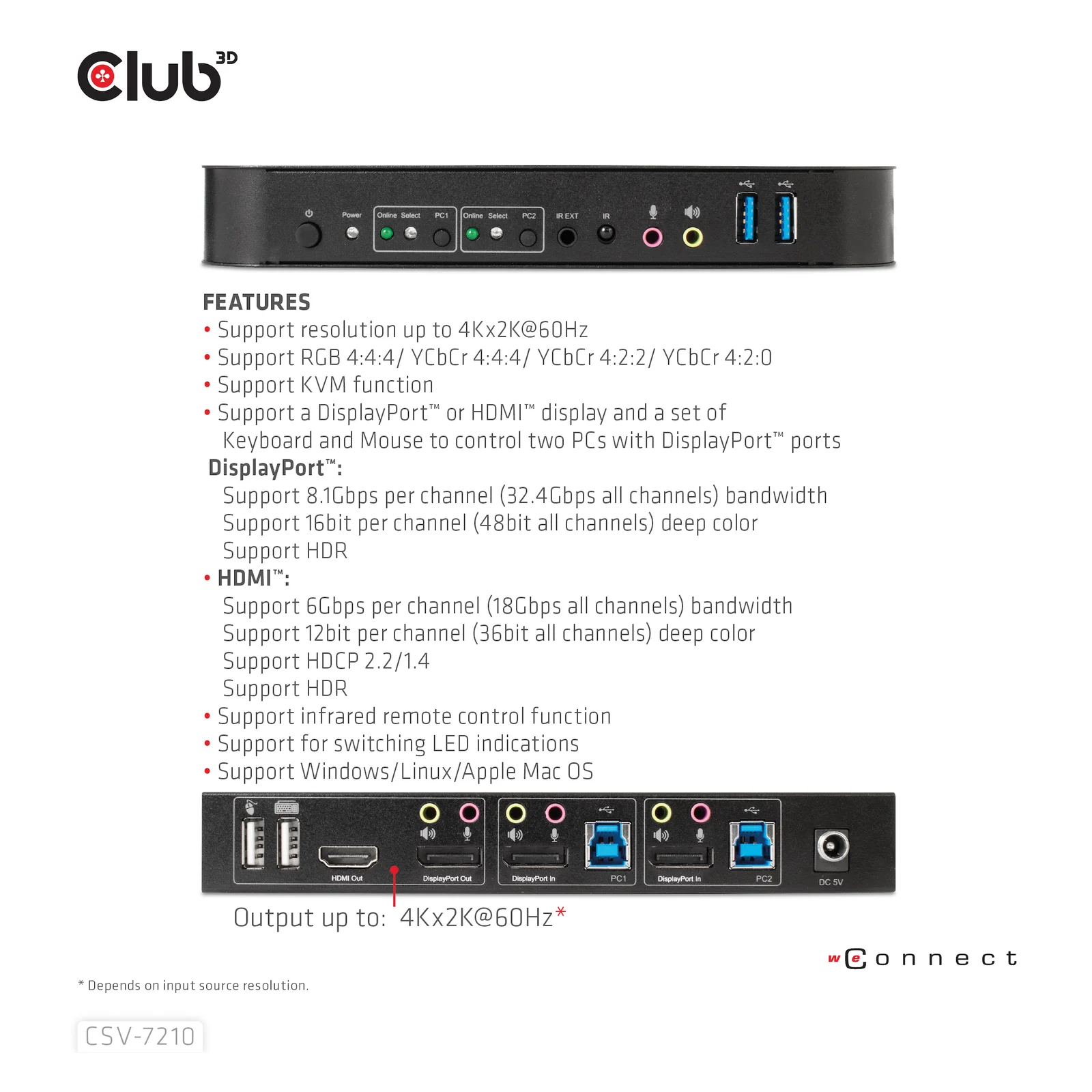 CLUB3D CSV-7210 commutateur écran, clavier et souris Noir
