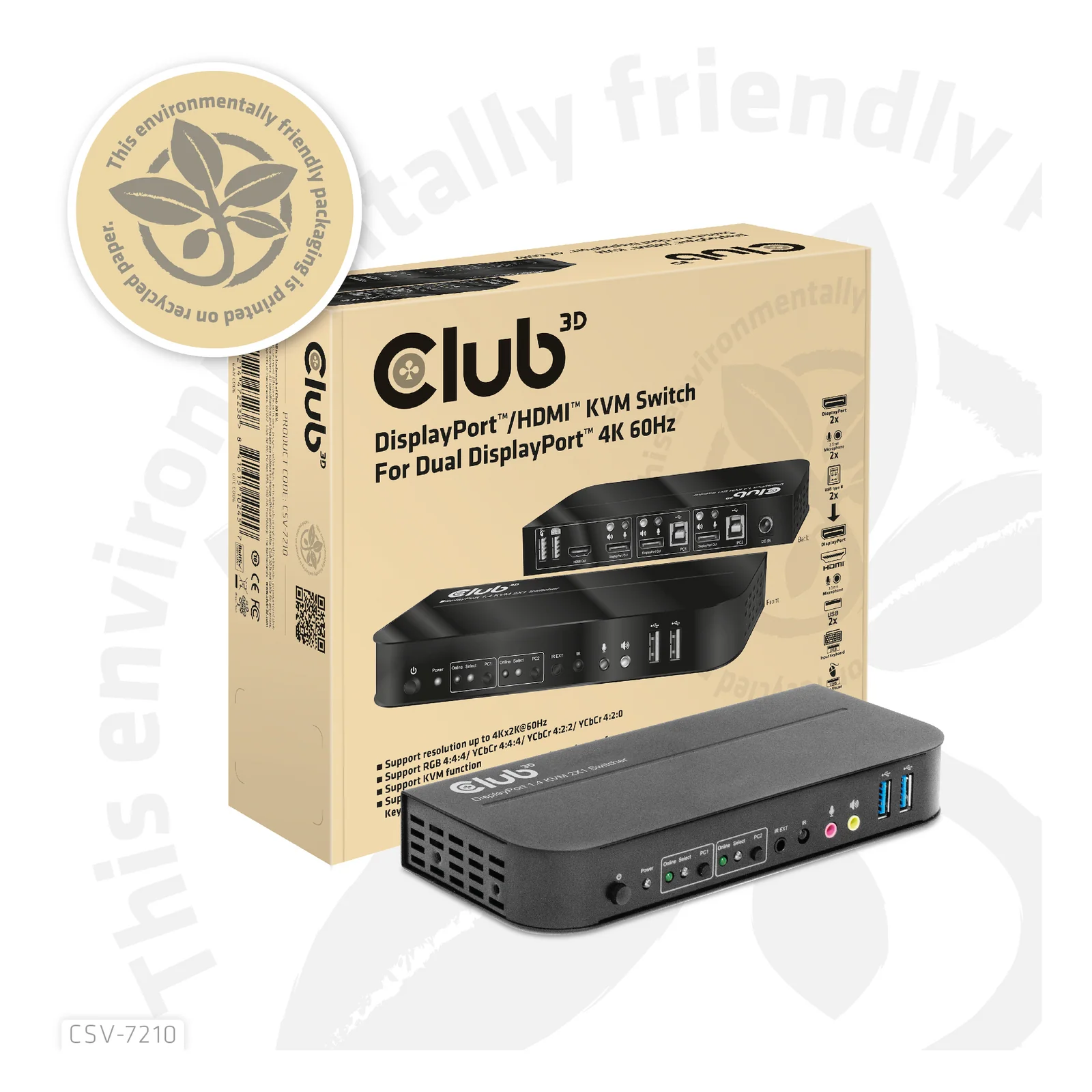 CLUB3D CSV-7210 commutateur écran, clavier et souris Noir