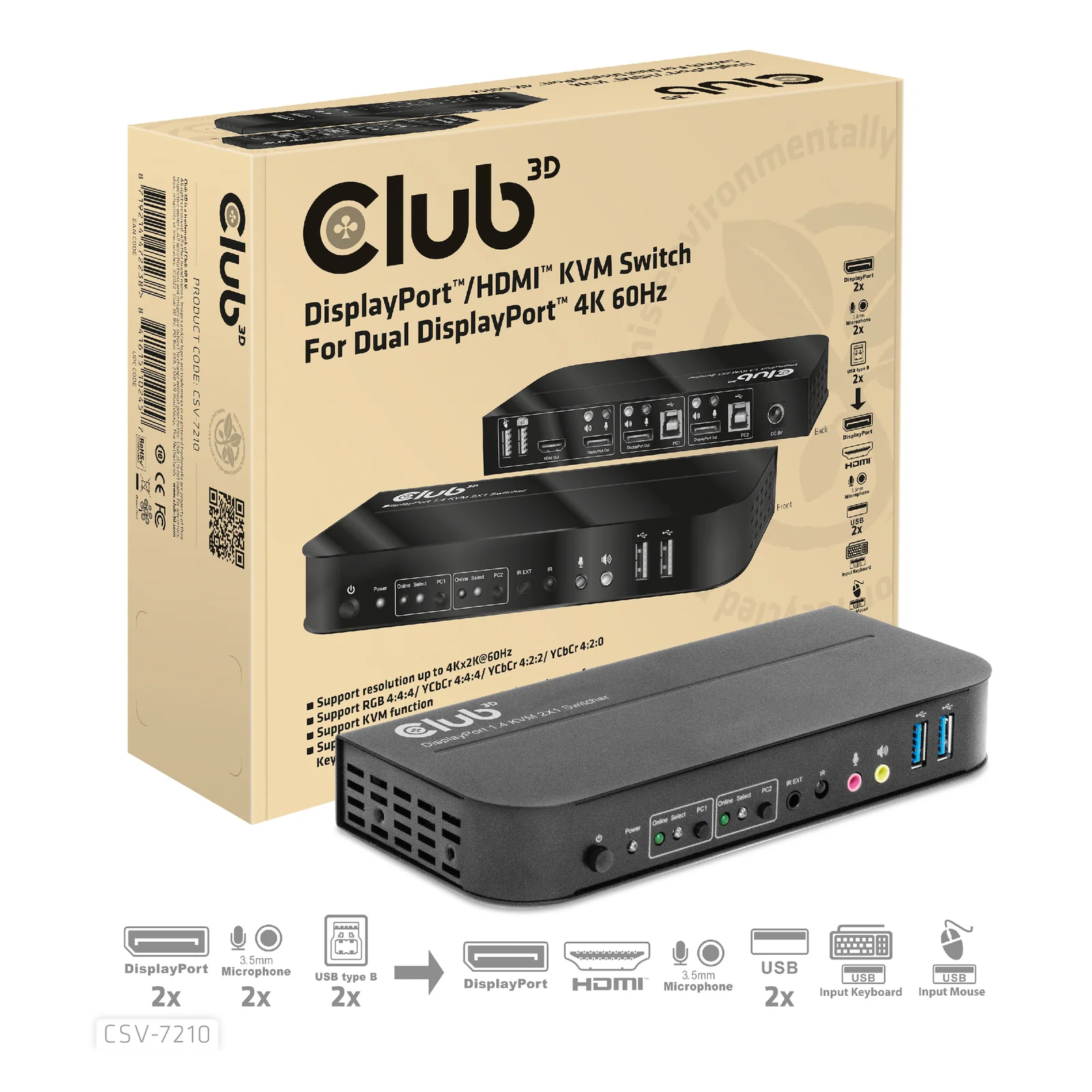CLUB3D CSV-7210 commutateur écran, clavier et souris Noir