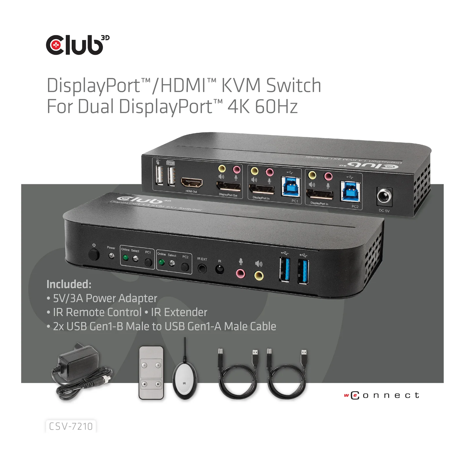 CLUB3D CSV-7210 commutateur écran, clavier et souris Noir