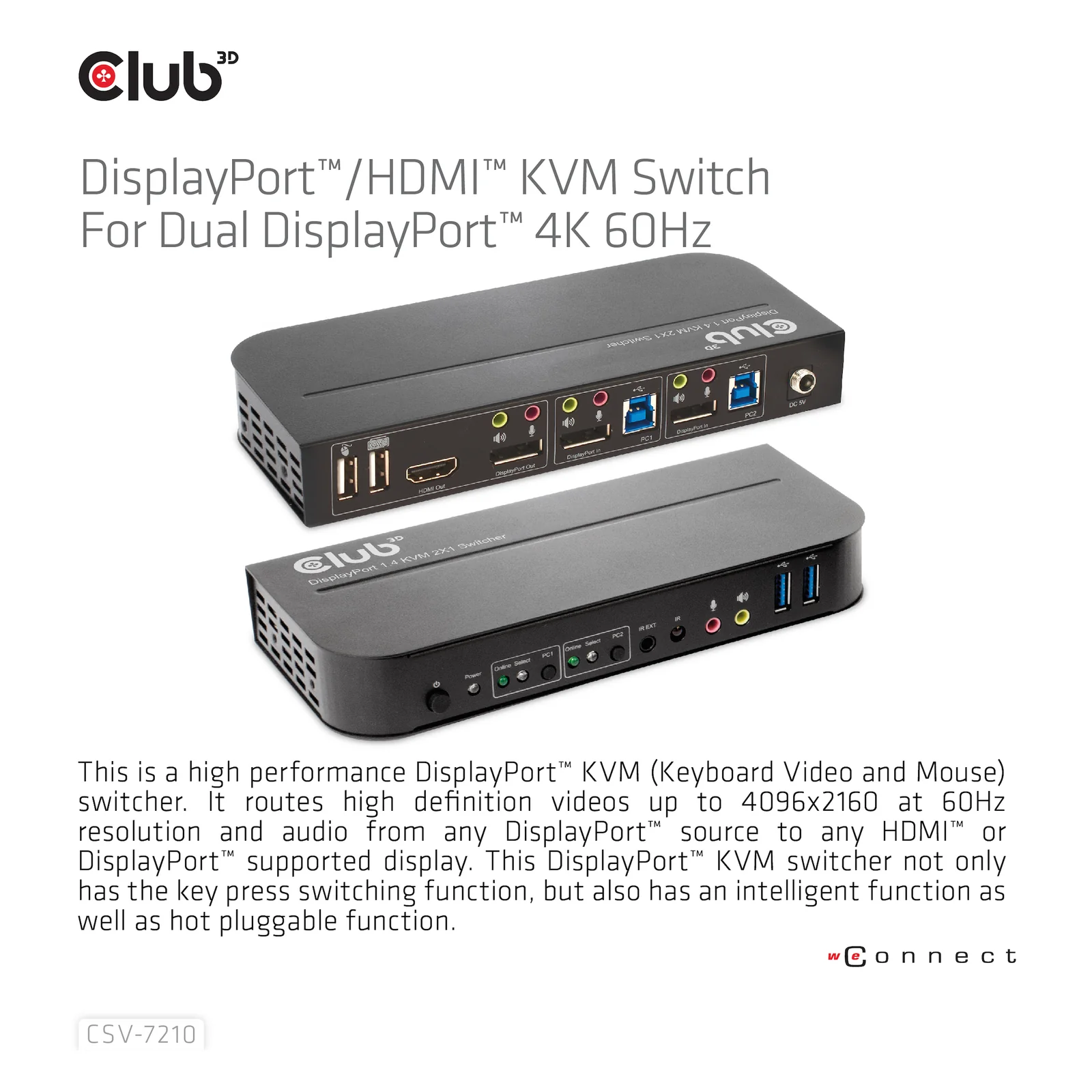 CLUB3D CSV-7210 commutateur écran, clavier et souris Noir