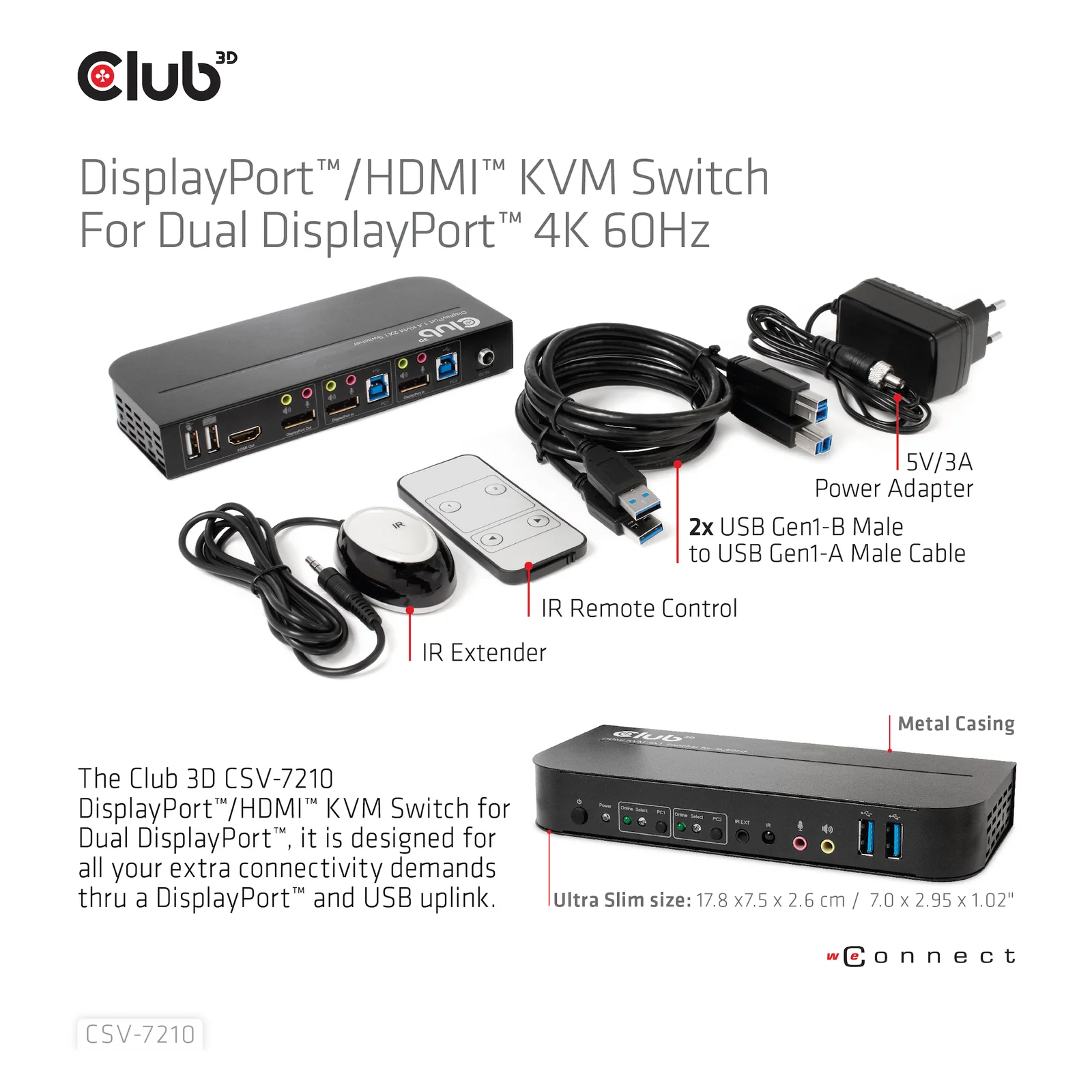 CLUB3D CSV-7210 commutateur écran, clavier et souris Noir