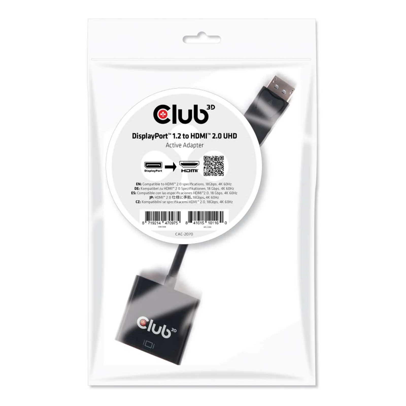 CLUB3D DisplayPort 1.2 to HDMI 2.0 UHD Active Adapter