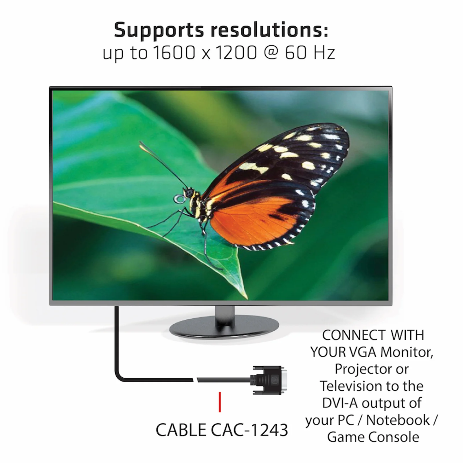 CLUB3D DVI-A TO VGA CABLE M/M 3m/ 9.8ft 28 AWG Noir