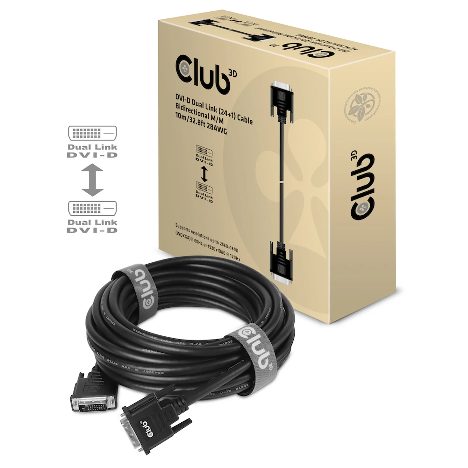 CLUB3D DVI-D DUAL LINK (24+1) CABLE BI DIRECTIONAL M/M 3m 9.8 ft 28AWG câble DVI Noir