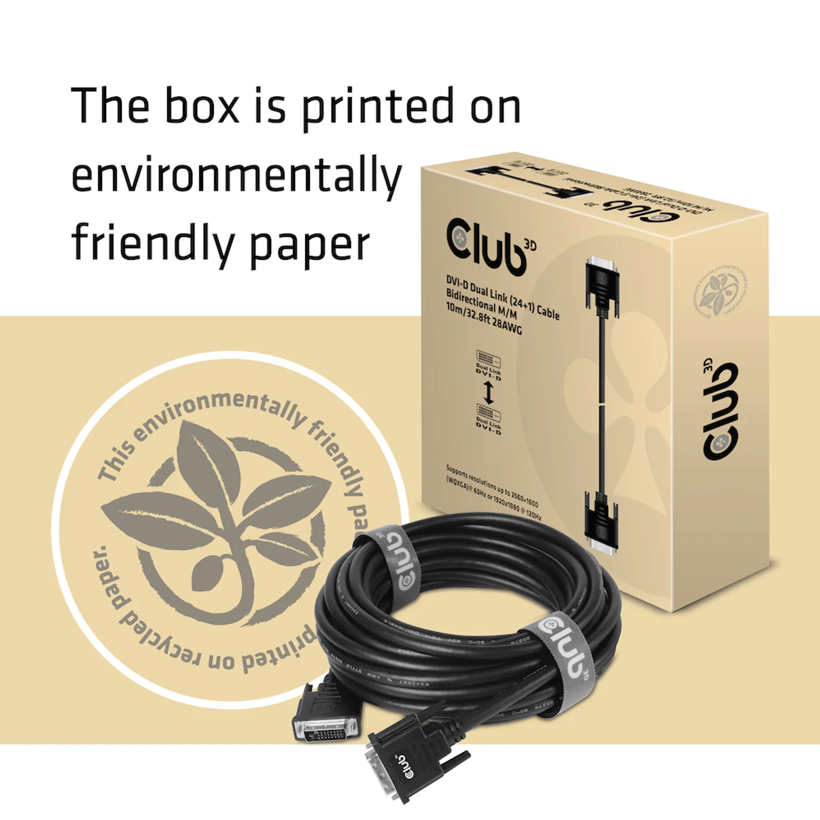 CLUB3D DVI-D DUAL LINK (24+1) CABLE BI DIRECTIONAL M/M 3m 9.8 ft 28AWG câble DVI Noir