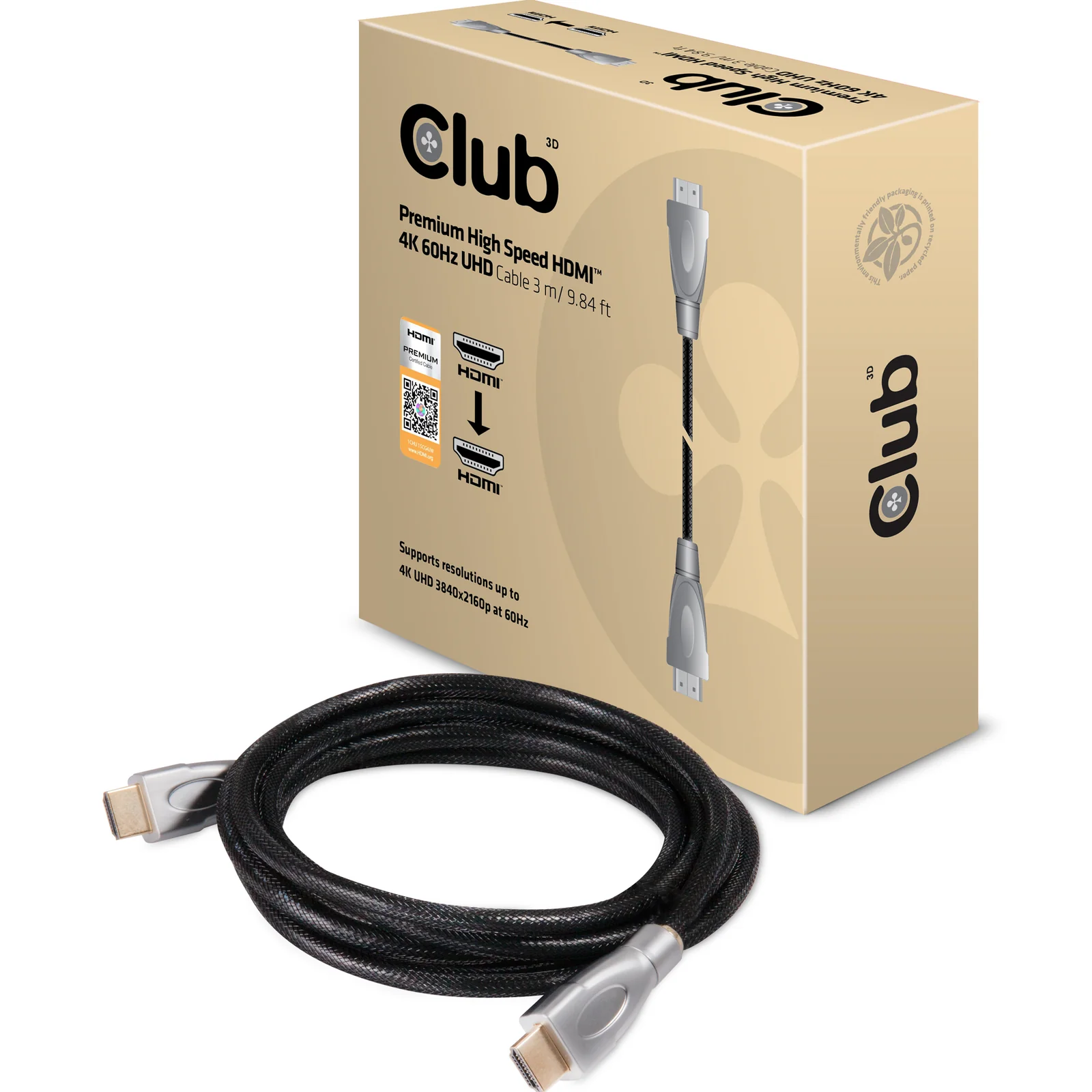 CLUB3D HDMI 2.0 Cable 3Meter UHD 4K/60Hz 18Gbps Certified Premium High Speed