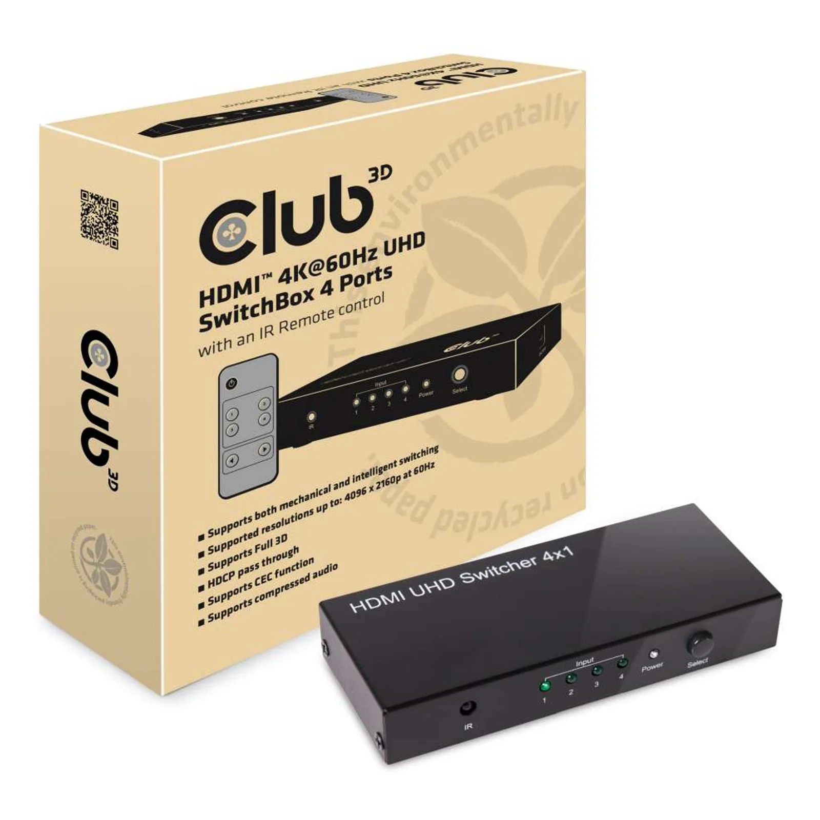 CLUB3D HDMI 2.0 UHD SwitchBox 4 Ports
