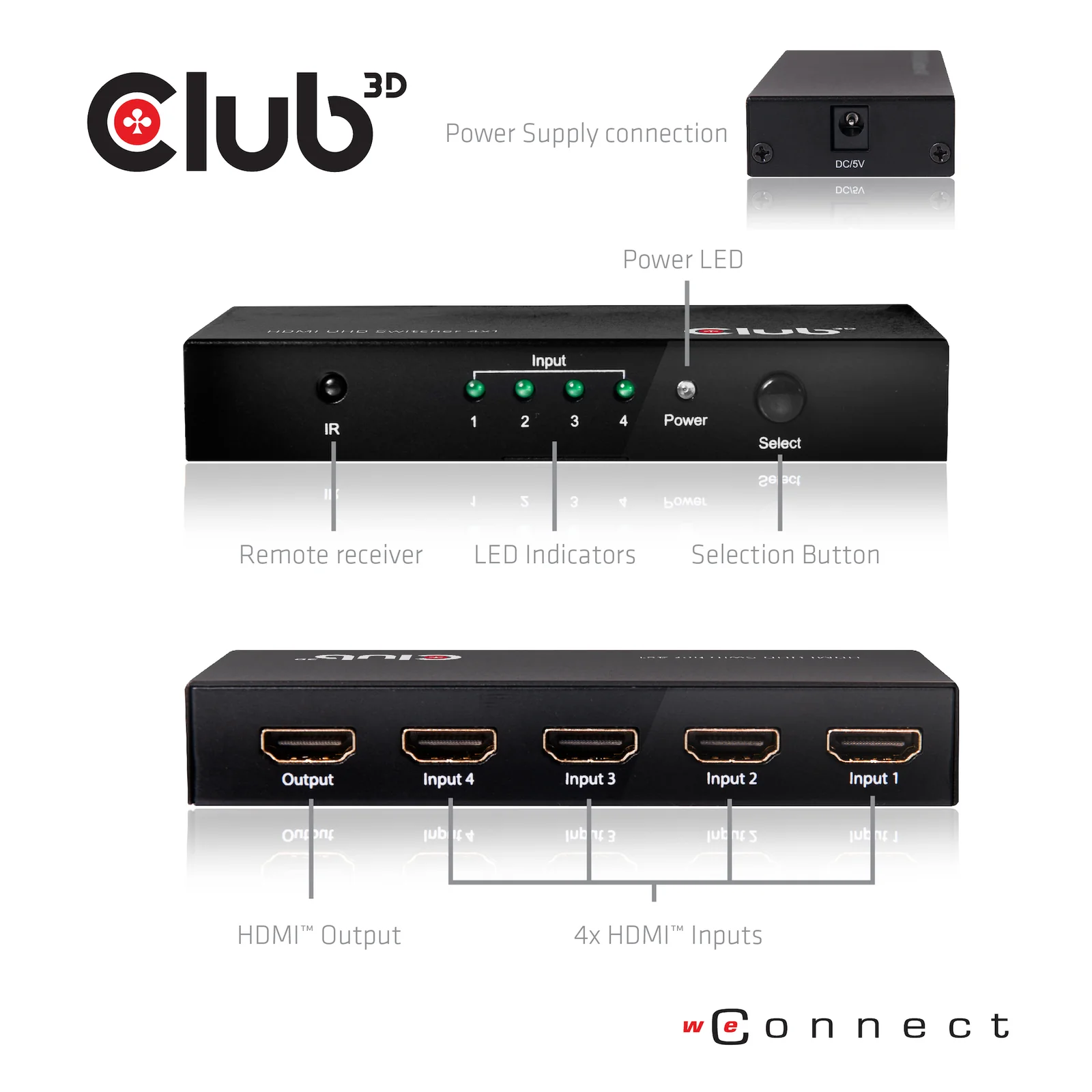 CLUB3D HDMI 2.0 UHD SwitchBox 4 Ports