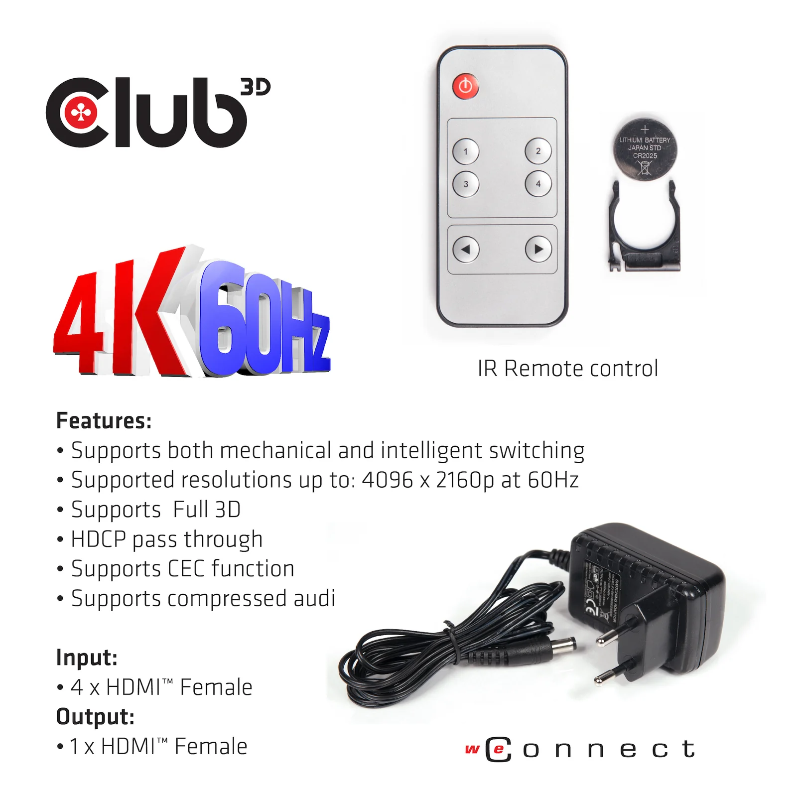 CLUB3D HDMI 2.0 UHD SwitchBox 4 Ports