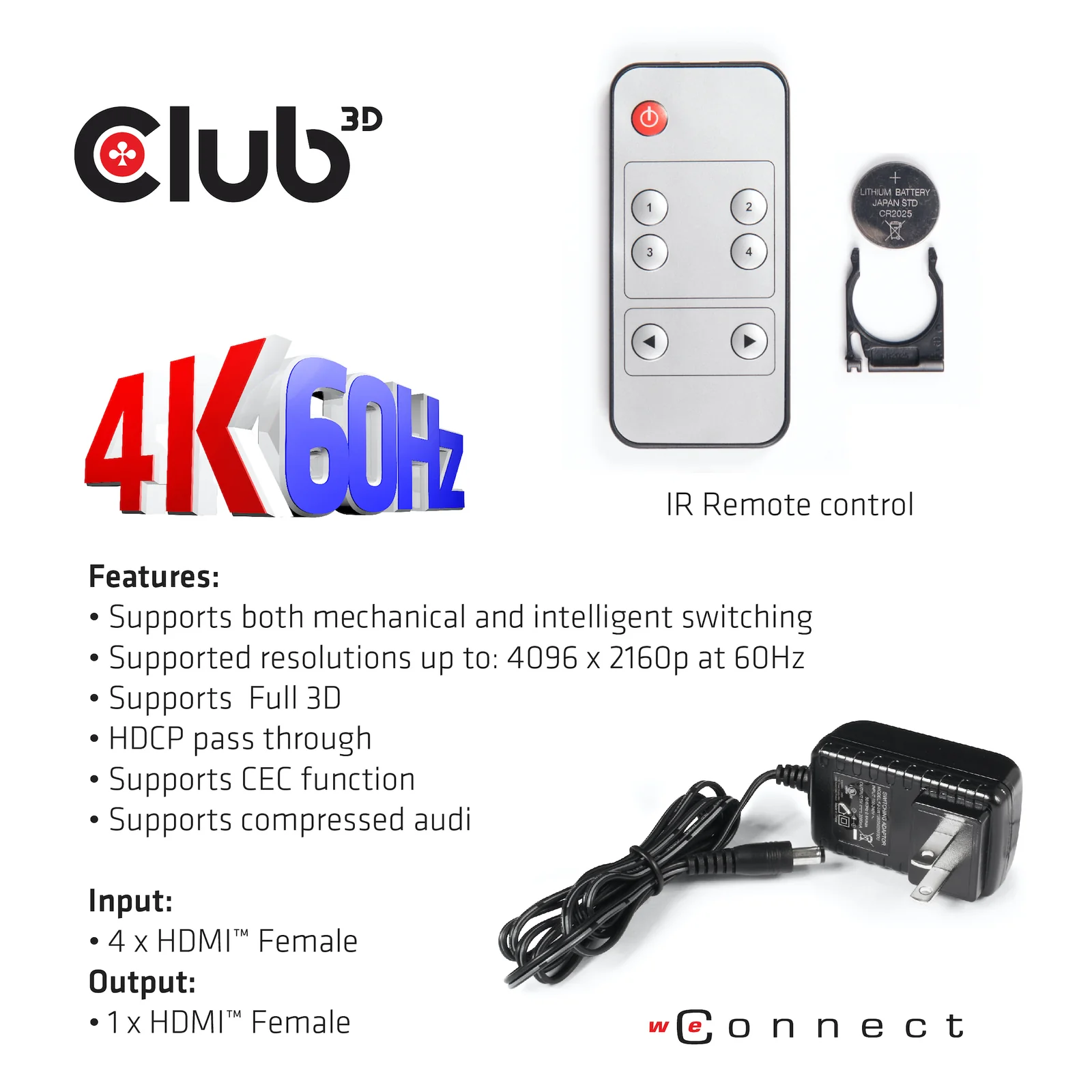 CLUB3D HDMI 2.0 UHD SwitchBox 4 Ports
