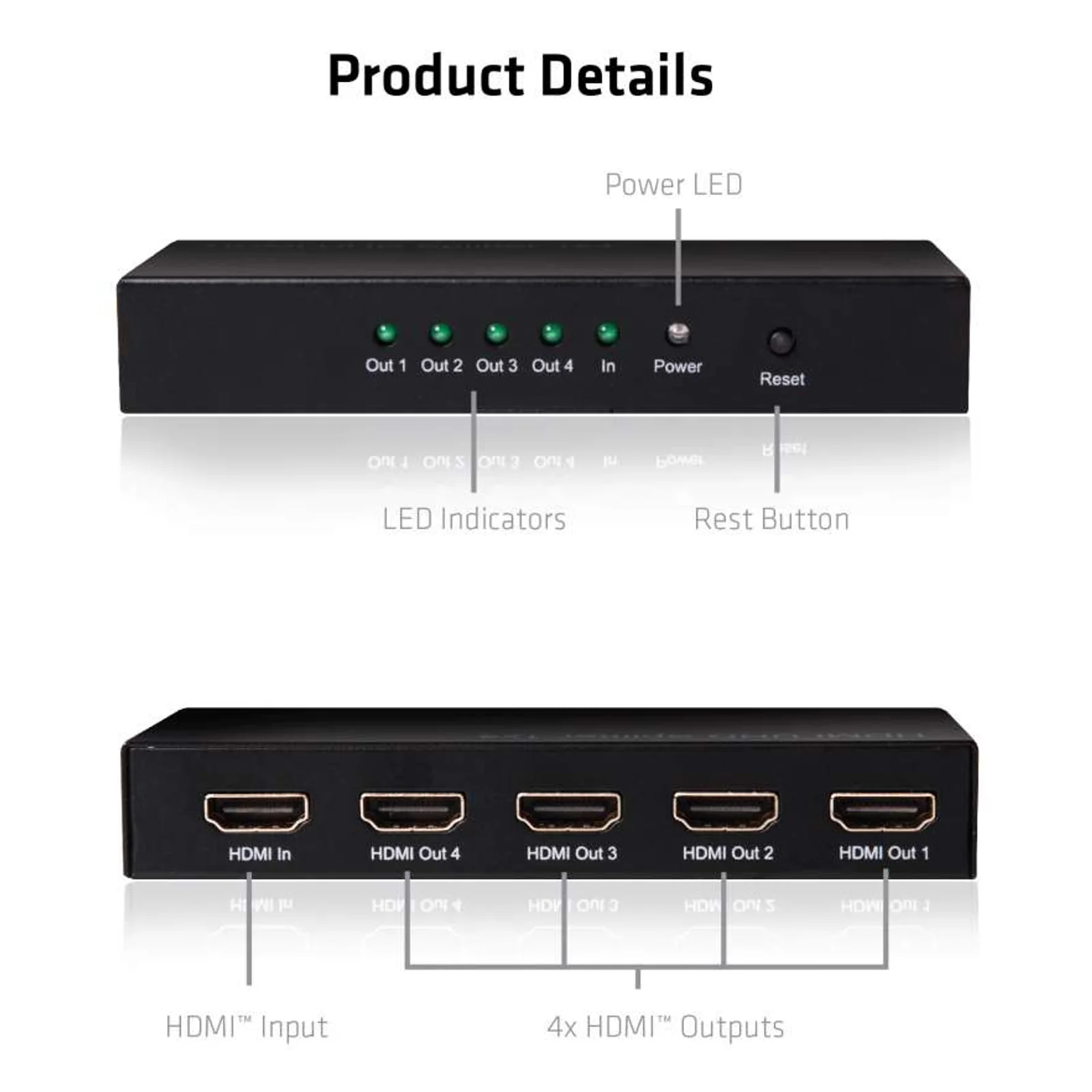 CLUB3D HDMI™ 4K@60Hz UHD Splitter AC Power 4 ports
