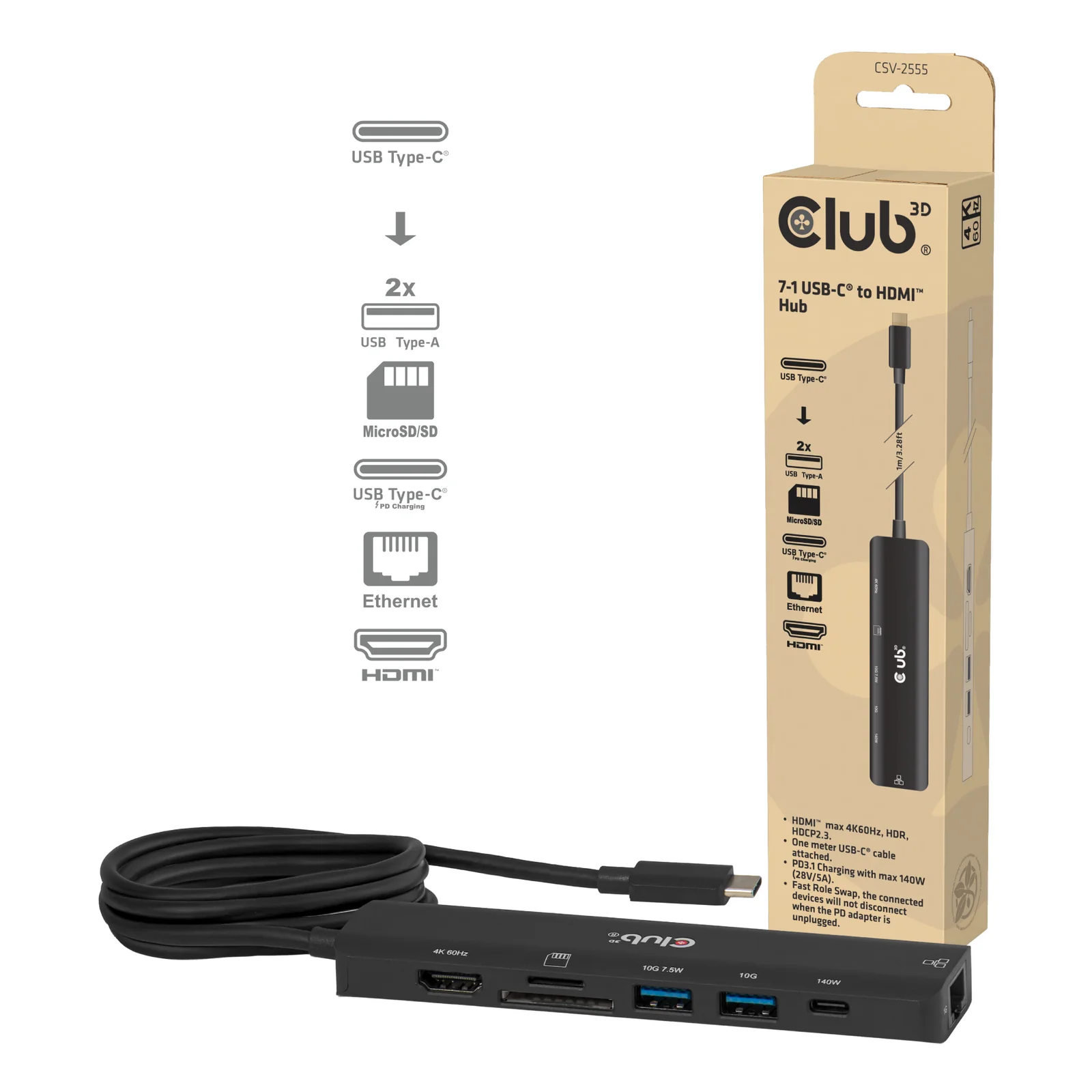 CLUB3D Hub USB-C® vers HDMI™ 7-1