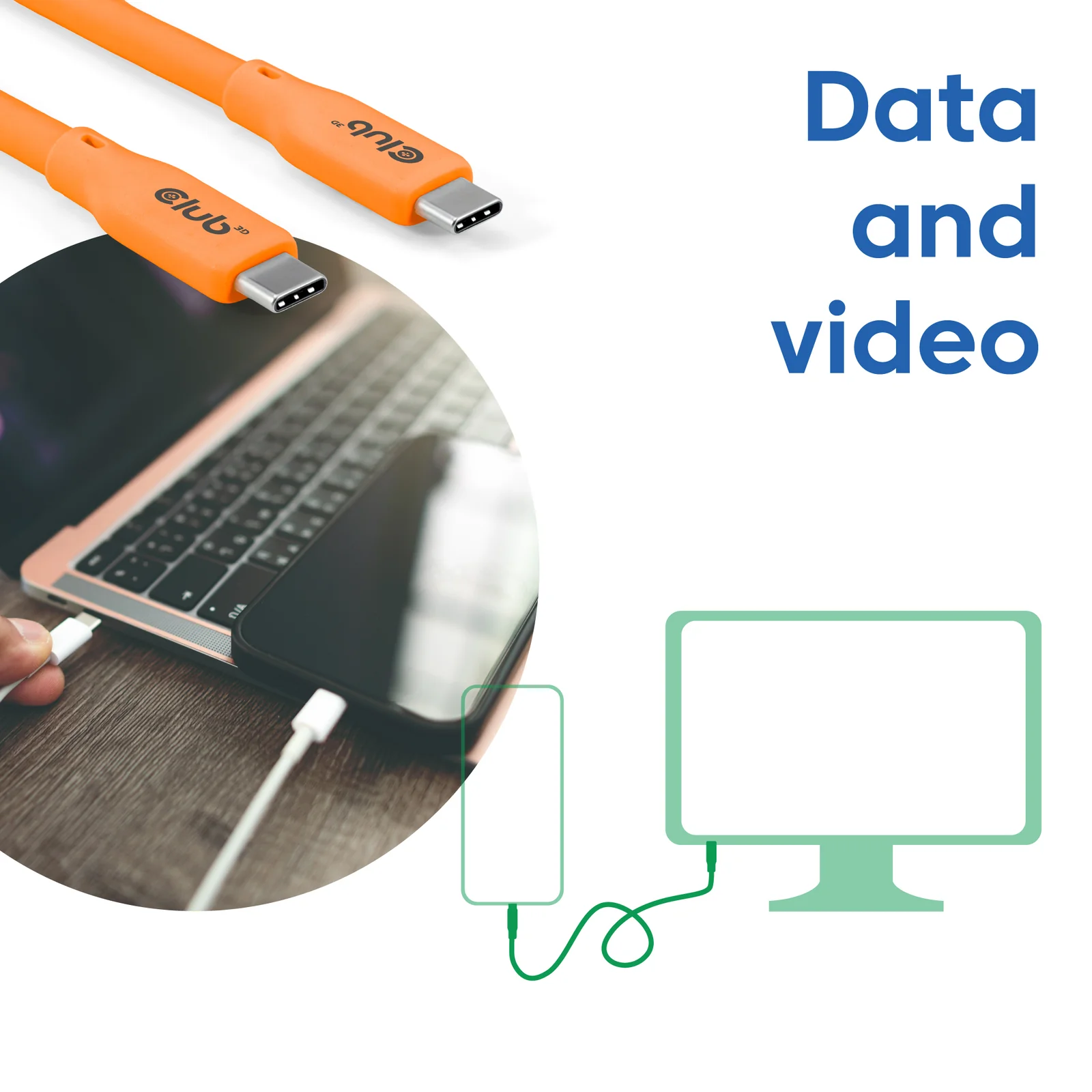 CLUB3D Kabel / Adapter câble USB USB4 Gen 2x2 2 m USB C 20 Gbit/s 240 W Orange