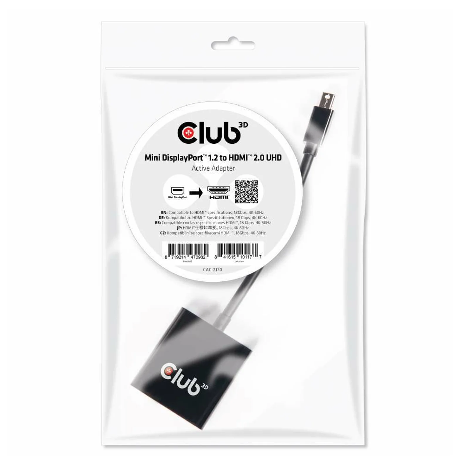 CLUB3D Mini DisplayPort 1.2 to HDMI 2.0 UHD Active Adapter