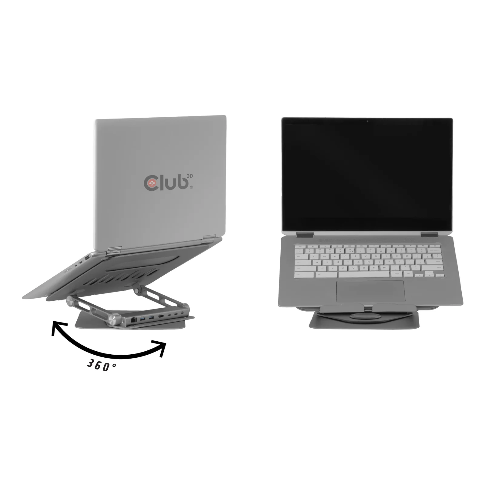CLUB3D Support réglable en aluminium pour ordinateur portable avec hub USB-C®