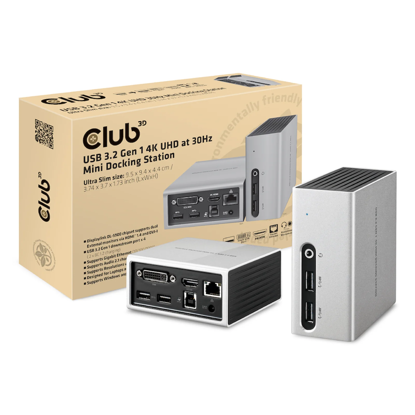 CLUB3D The Club 3D CSV-3104D USB 3.2 Gen 1 4K UHD at 30Hz Mini Docking Station Ultra slim design