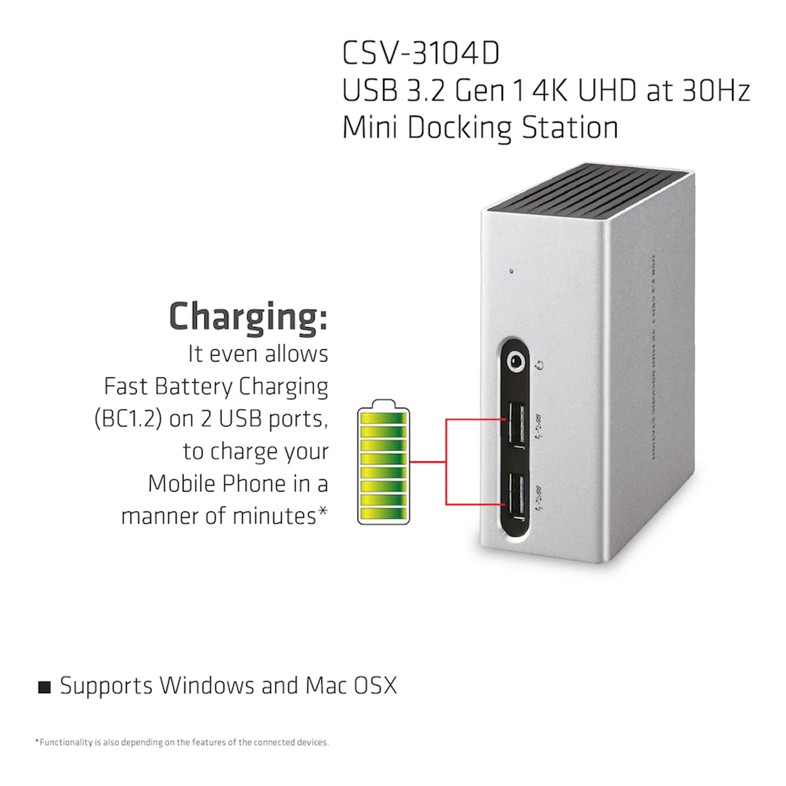 CLUB3D The Club 3D CSV-3104D USB 3.2 Gen 1 4K UHD at 30Hz Mini Docking Station Ultra slim design