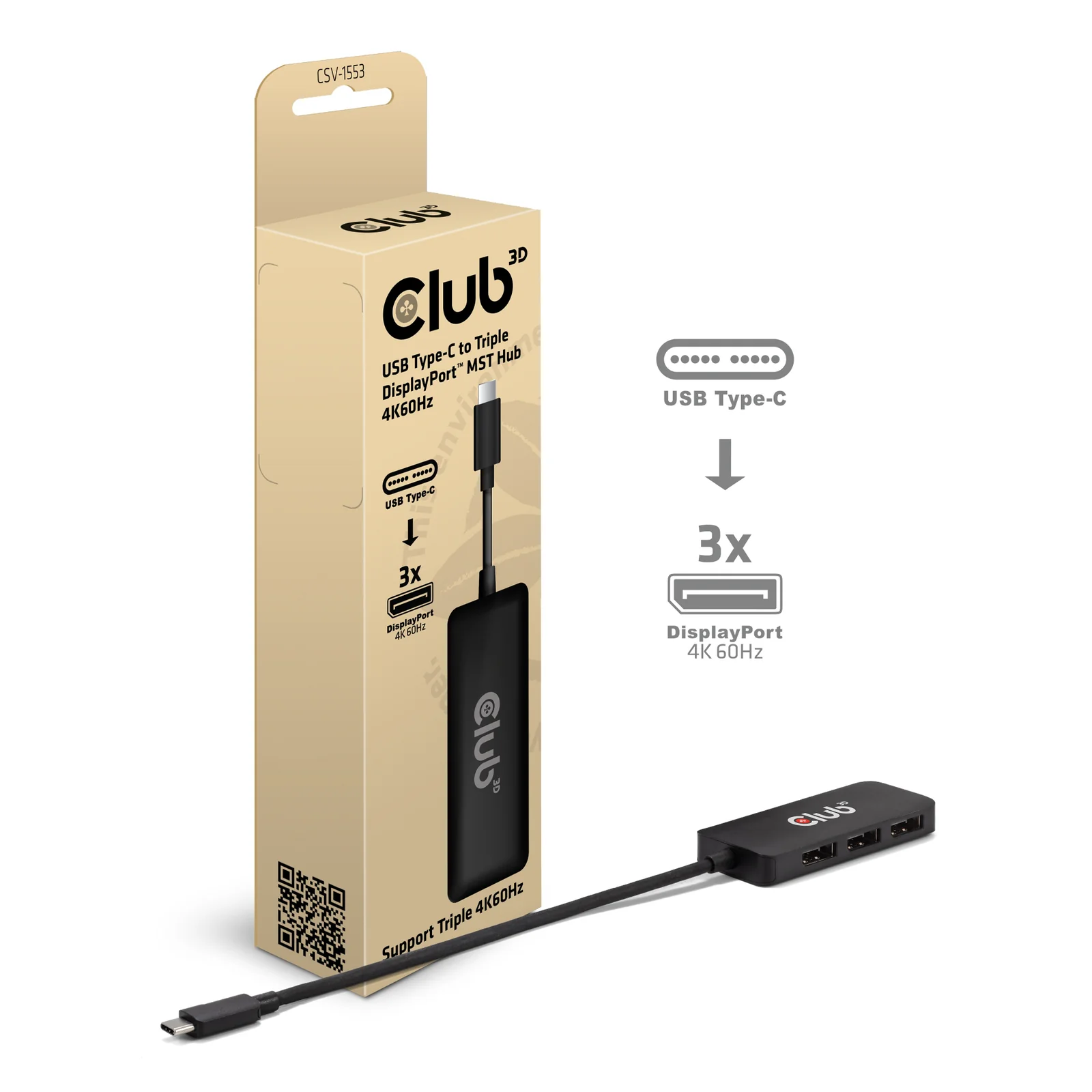 CLUB3D USB-C® to Triple DisplayPort™ MST Hub 4K60Hz