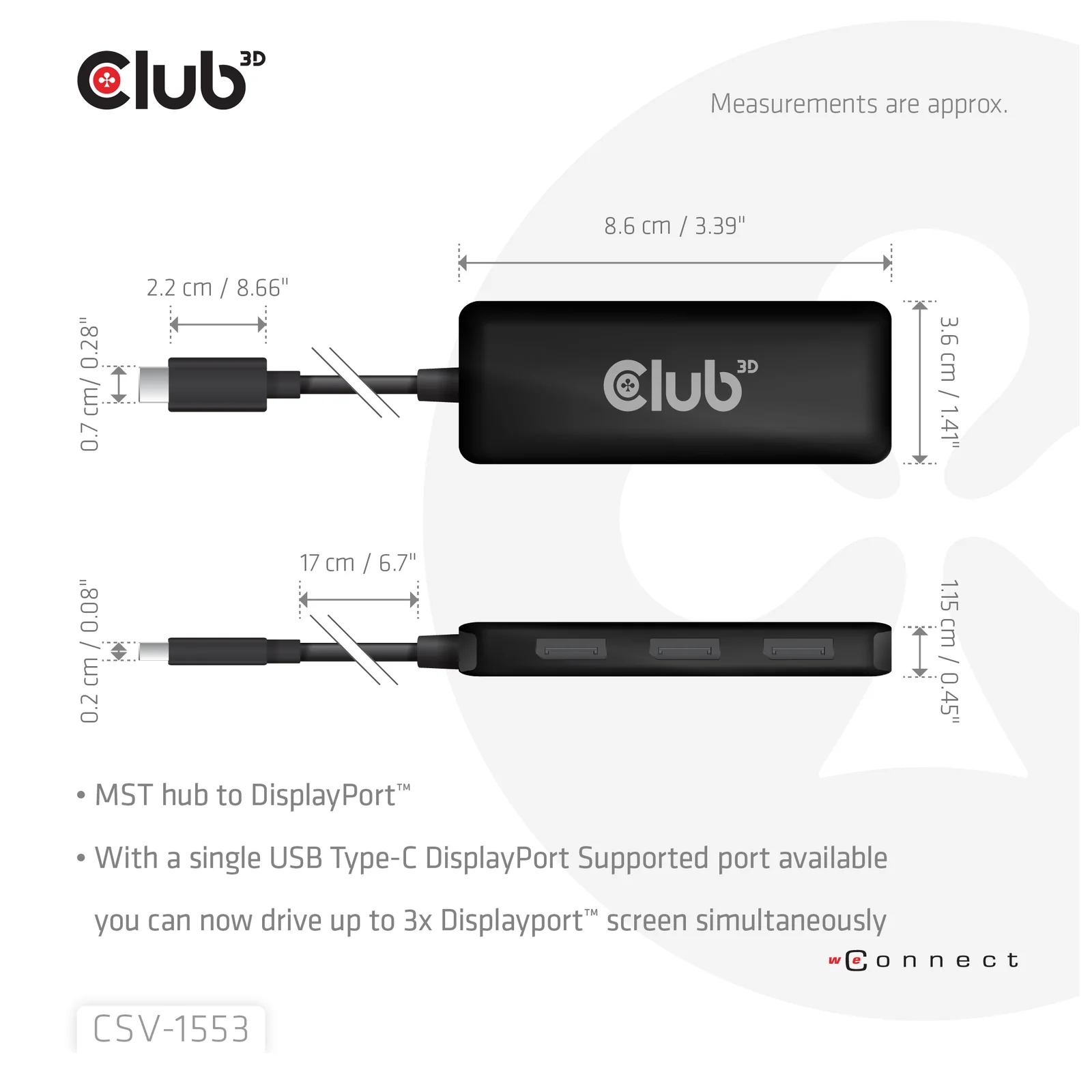CLUB3D USB-C® to Triple DisplayPort™ MST Hub 4K60Hz