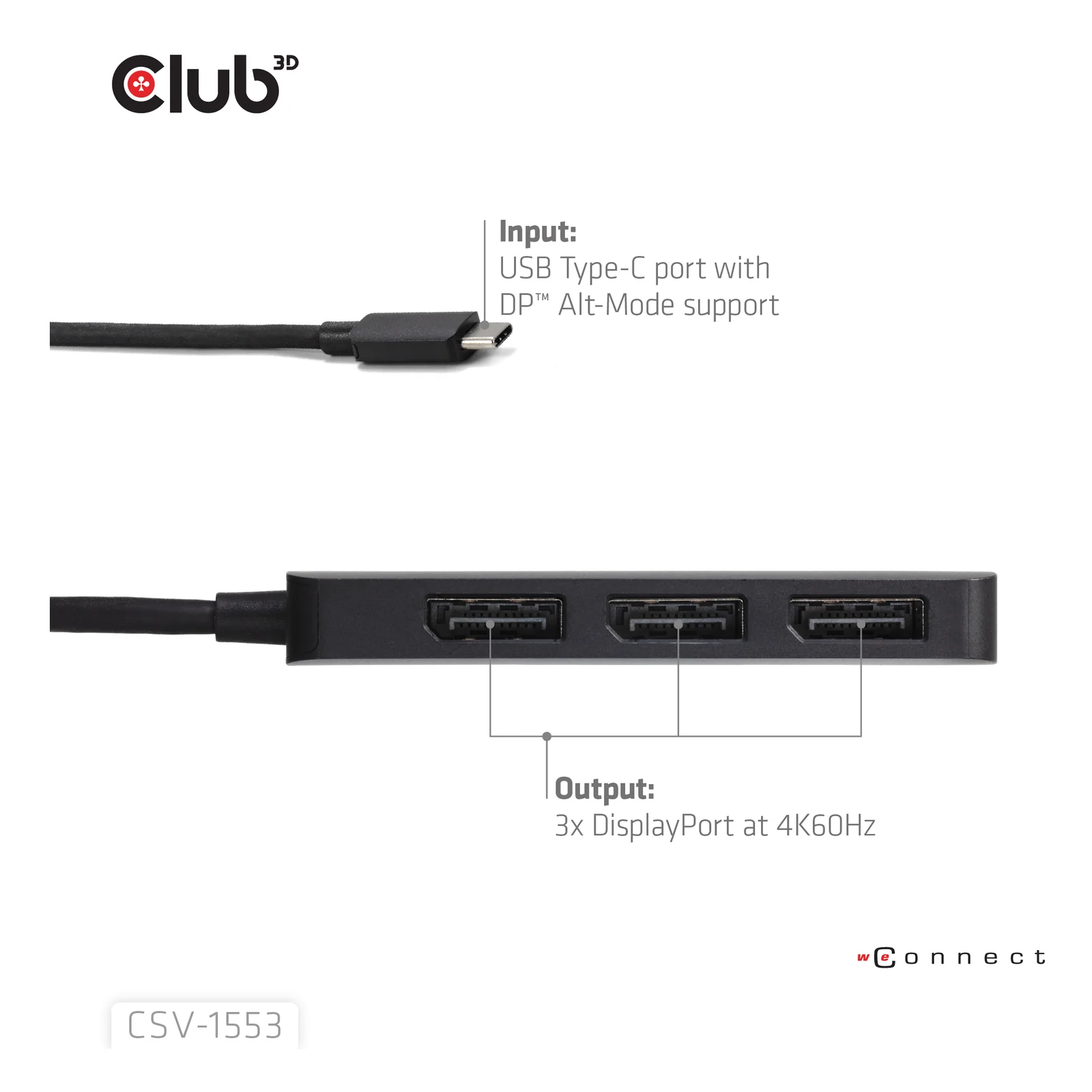 CLUB3D USB-C® to Triple DisplayPort™ MST Hub 4K60Hz