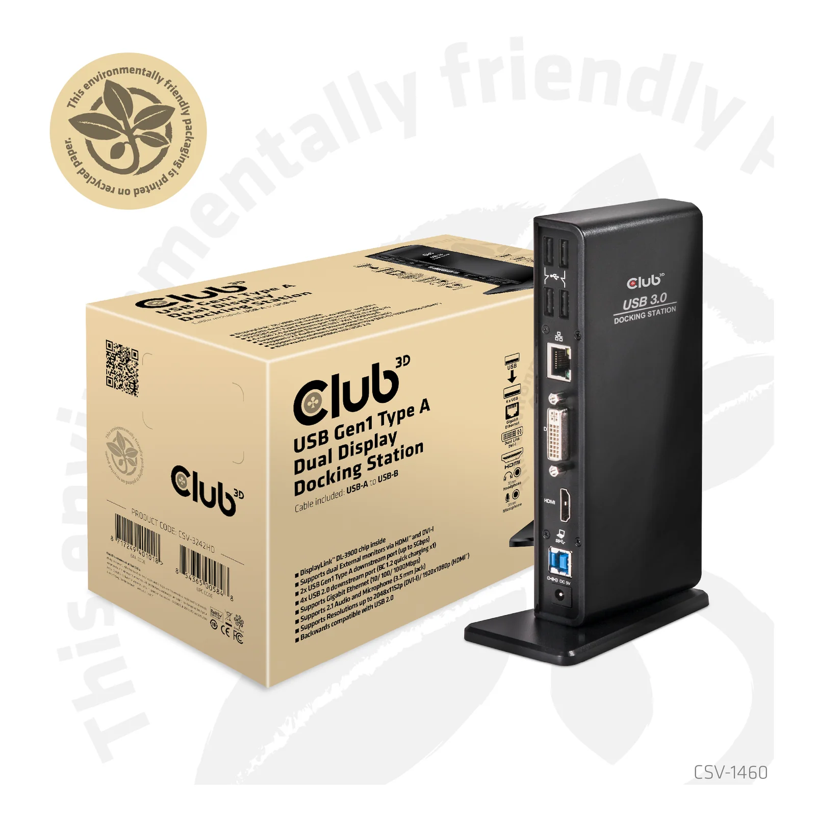 CLUB3D USB Gen1 Type A Dual Display Docking Station