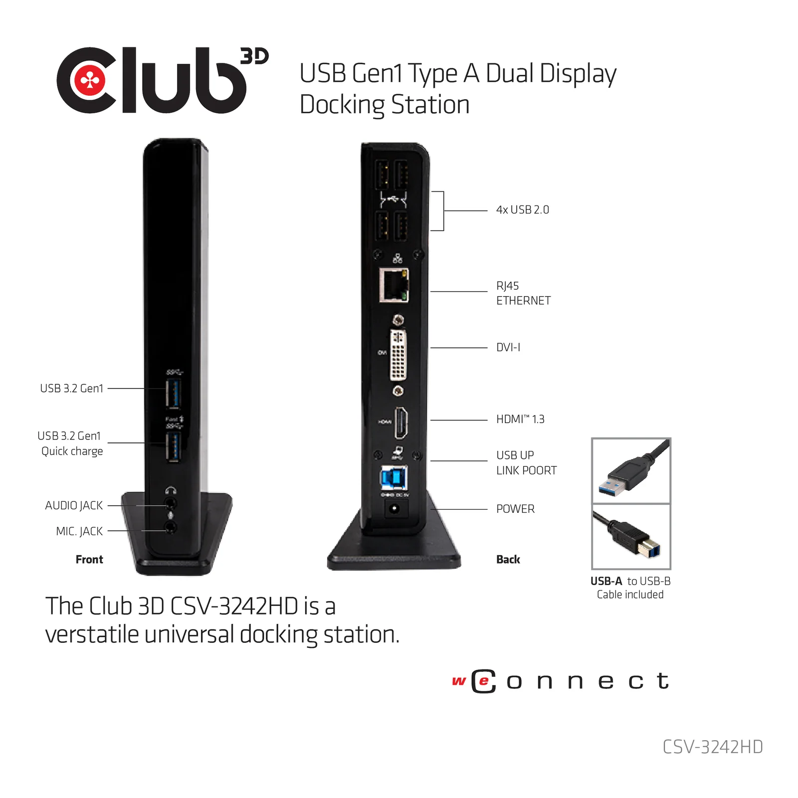 CLUB3D USB Gen1 Type A Dual Display Docking Station