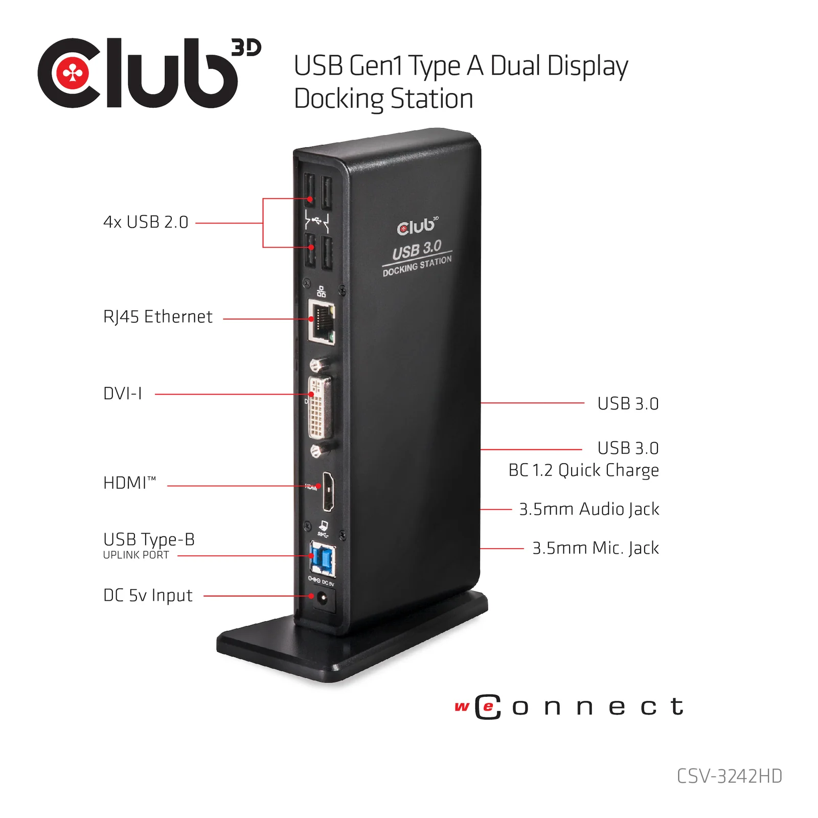 CLUB3D USB Gen1 Type A Dual Display Docking Station