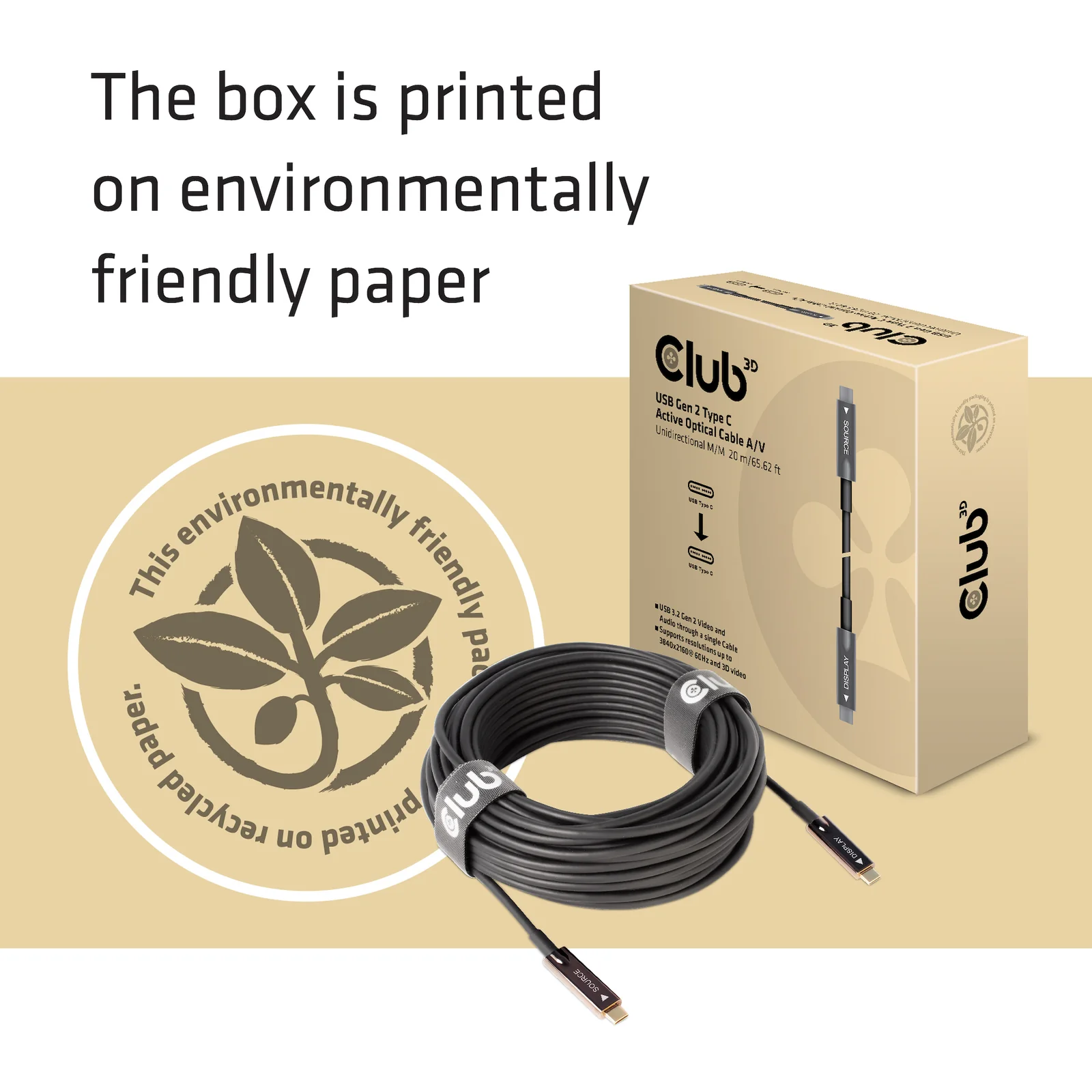 CLUB3D USB3.2 G2 TYPE-C ACT. OPT. A/V M/M 20M câble USB USB 3.2 Gen 2 (3.1 Gen 2) USB C Noir