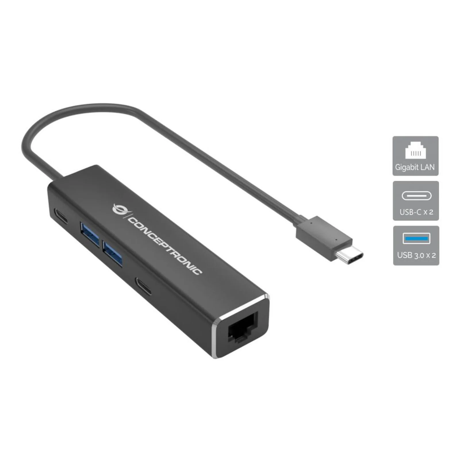 Conceptronic ABBY13B station d'accueil Avec fil USB 3.2 Gen 1 (3.1 Gen 1) Type-C Gris