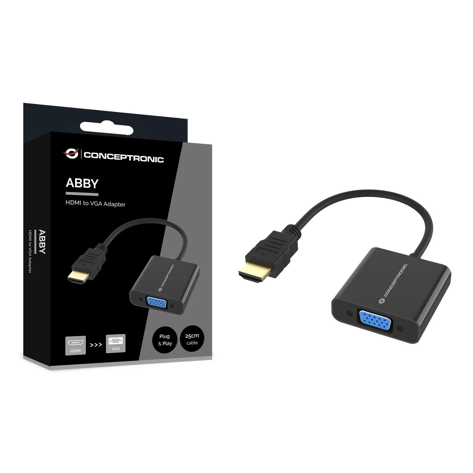 Conceptronic ABBY20B câble vidéo et adaptateur 0,25 m HDMI Type A (Standard) VGA (D-Sub) Noir
