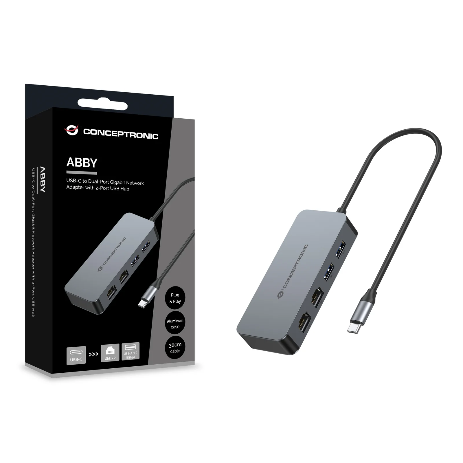 Conceptronic ABBY24G station d'accueil Avec fil USB 3.2 Gen 1 (3.1 Gen 1) Type-C Gris