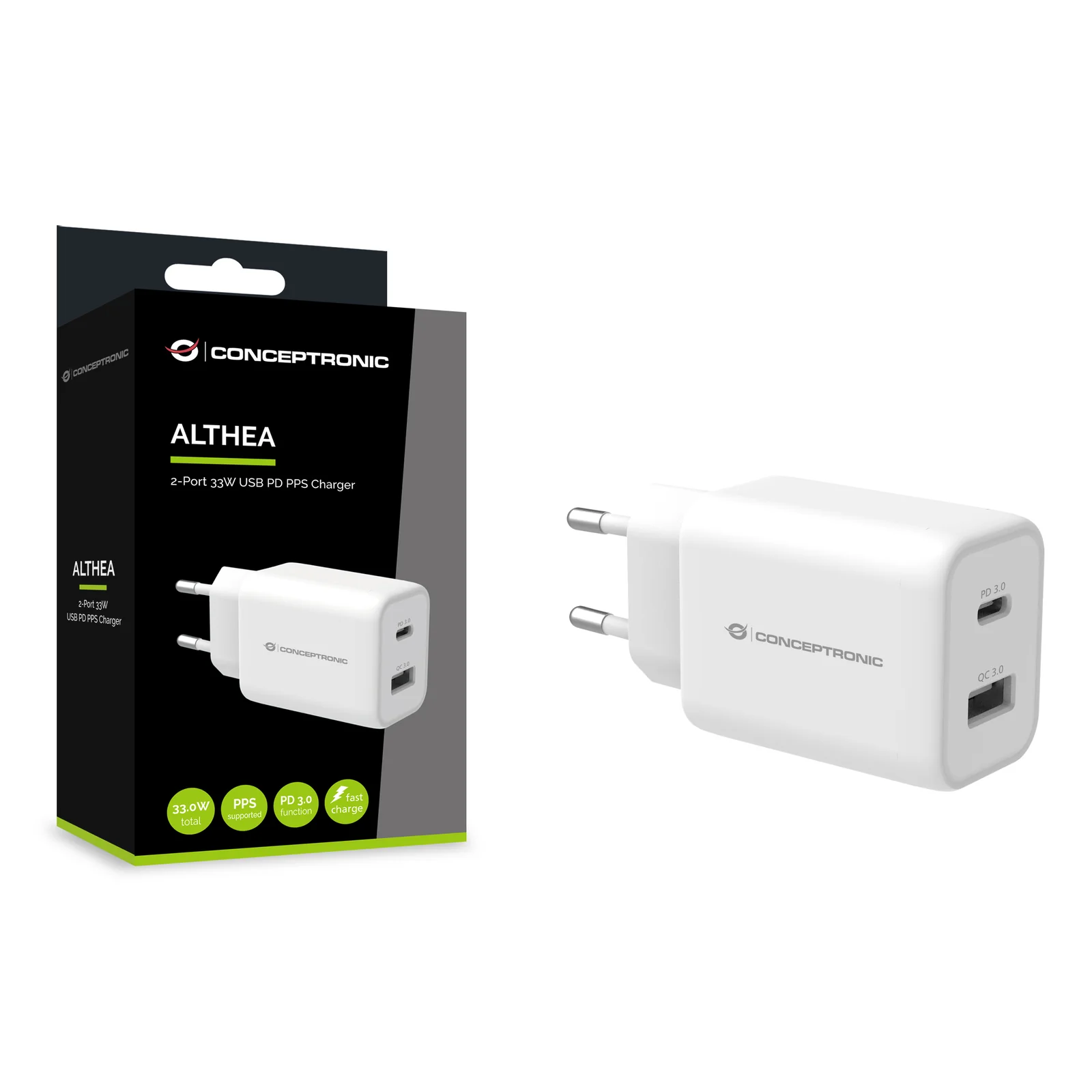 Conceptronic ALTHEA11W chargeur d'appareils mobiles Universel Blanc Secteur Charge rapide Intérieure