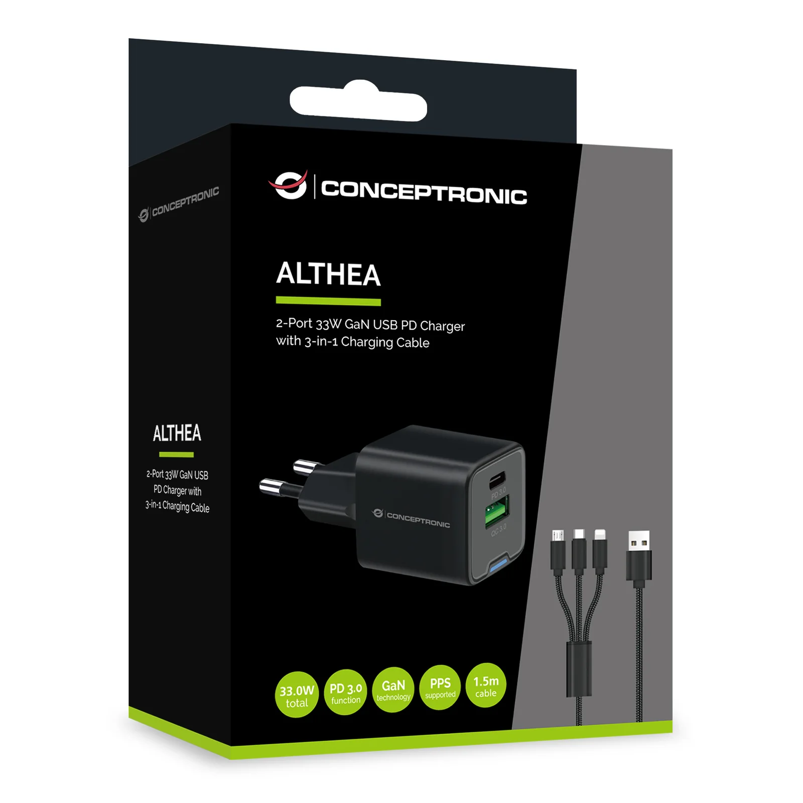 Conceptronic ALTHEA16B chargeur d'appareils mobiles Universel Noir Secteur Charge rapide Intérieure