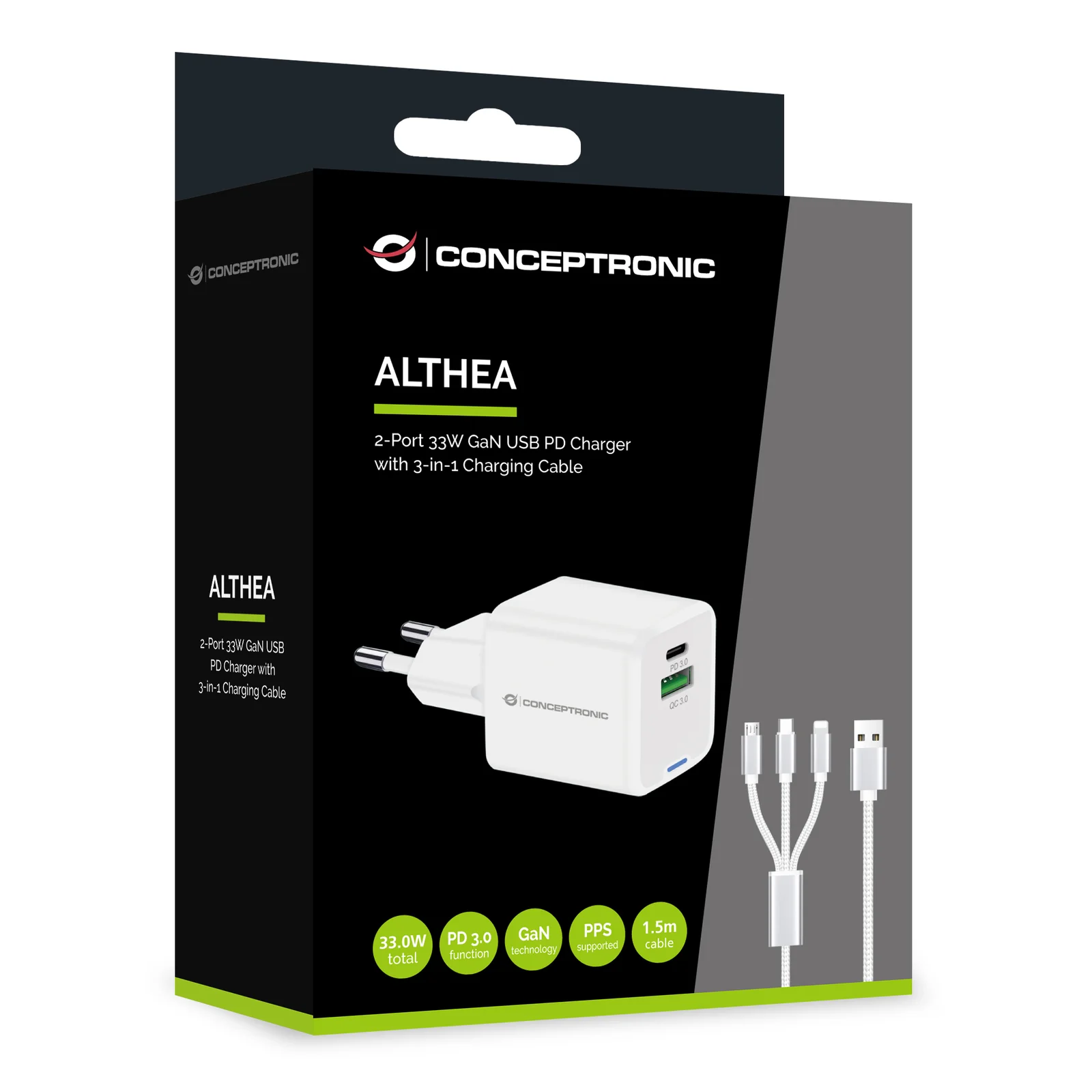 Conceptronic ALTHEA16W chargeur d'appareils mobiles Universel Blanc Secteur Charge rapide Intérieure