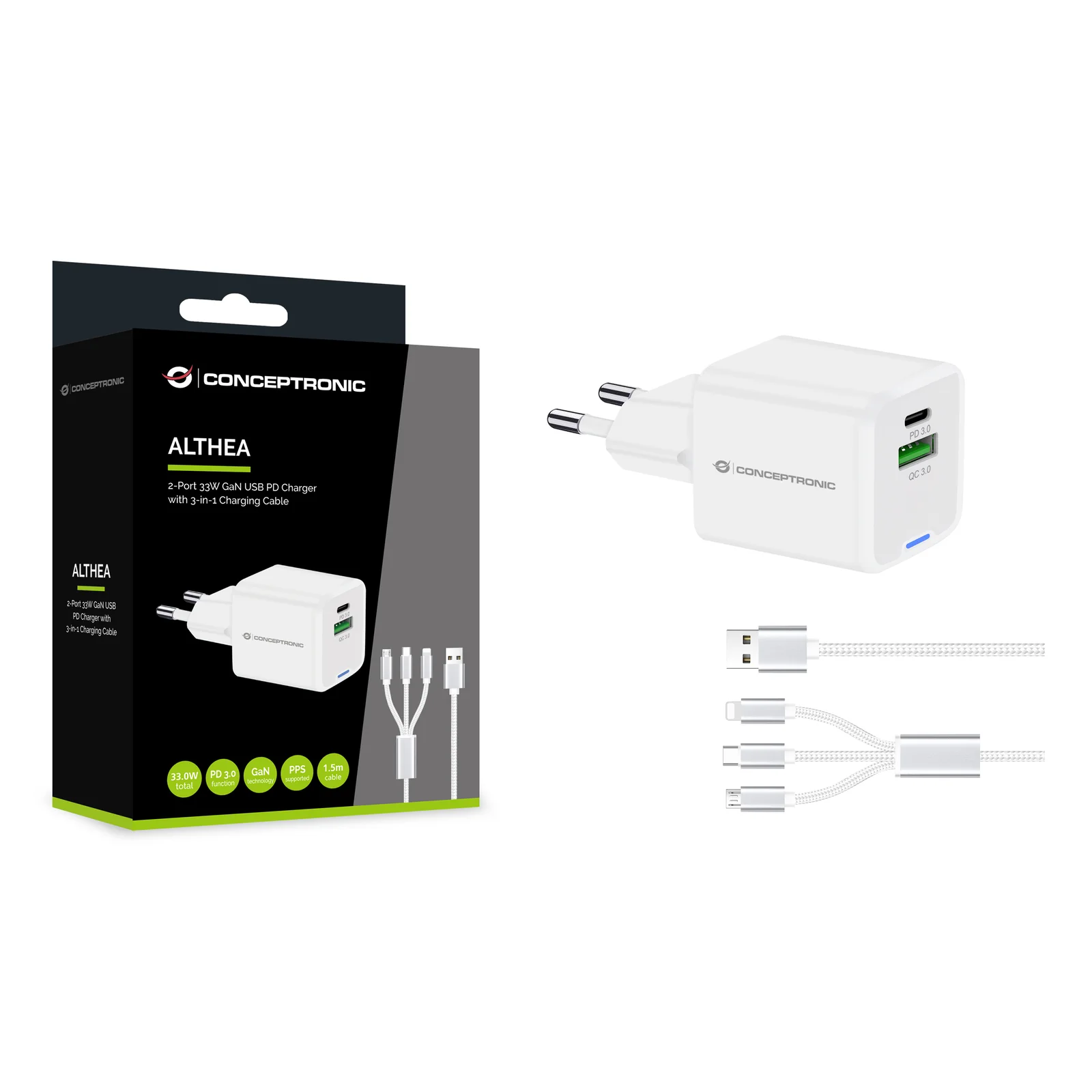 Conceptronic ALTHEA16W chargeur d'appareils mobiles Universel Blanc Secteur Charge rapide Intérieure