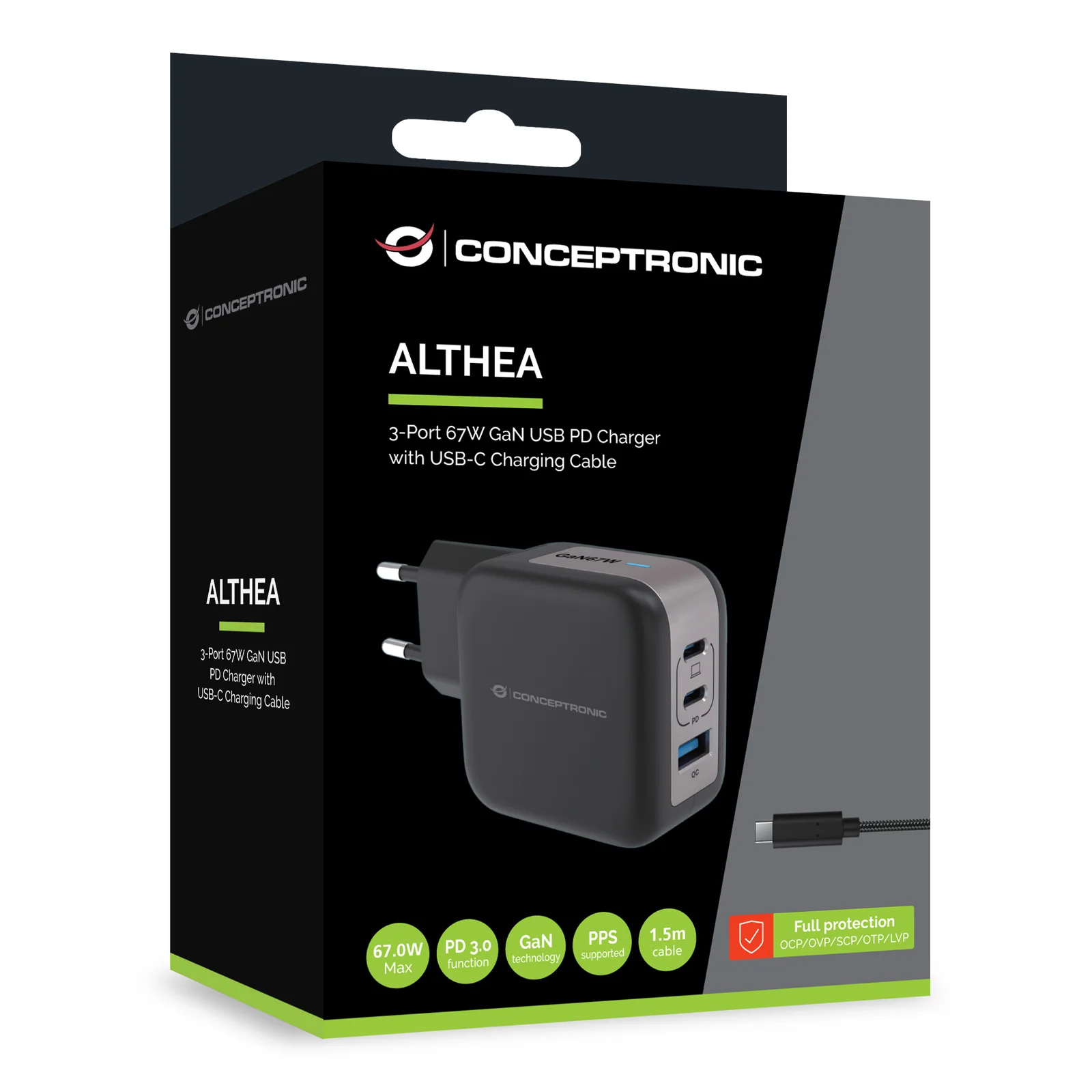 Conceptronic ALTHEA17B chargeur d'appareils mobiles Universel Noir Secteur Charge rapide Intérieure