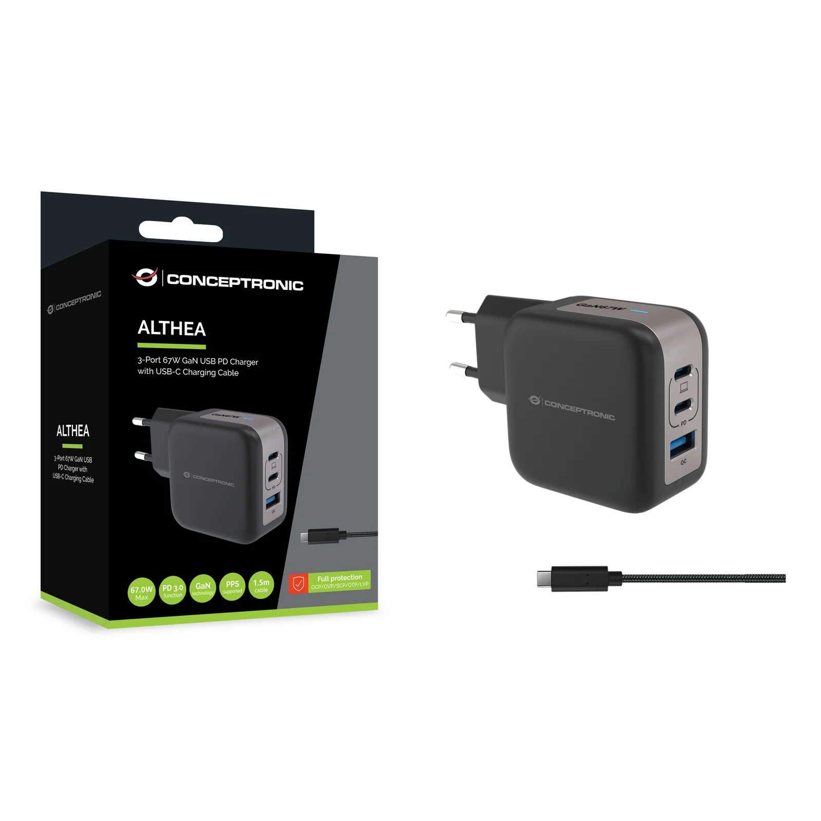 Conceptronic ALTHEA17B chargeur d'appareils mobiles Universel Noir Secteur Charge rapide Intérieure