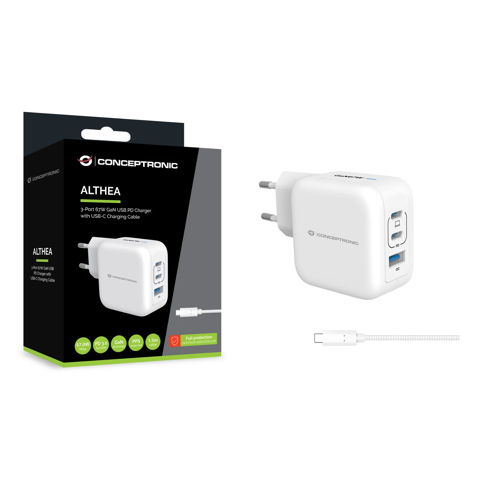 Conceptronic ALTHEA17W chargeur d'appareils mobiles Universel Blanc Secteur Charge rapide Intérieure