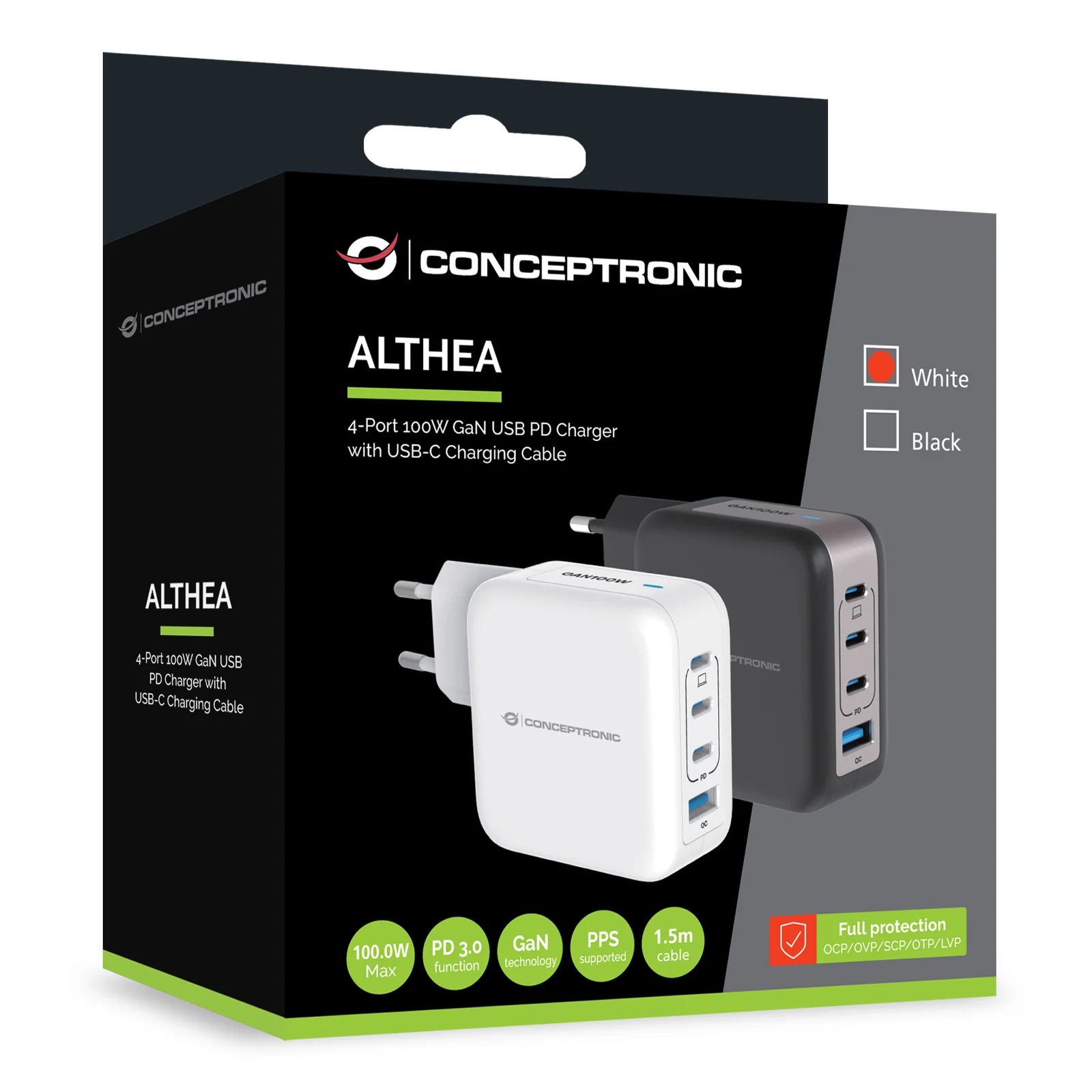 Conceptronic ALTHEA18W chargeur d'appareils mobiles Universel Blanc Secteur Charge rapide Intérieure