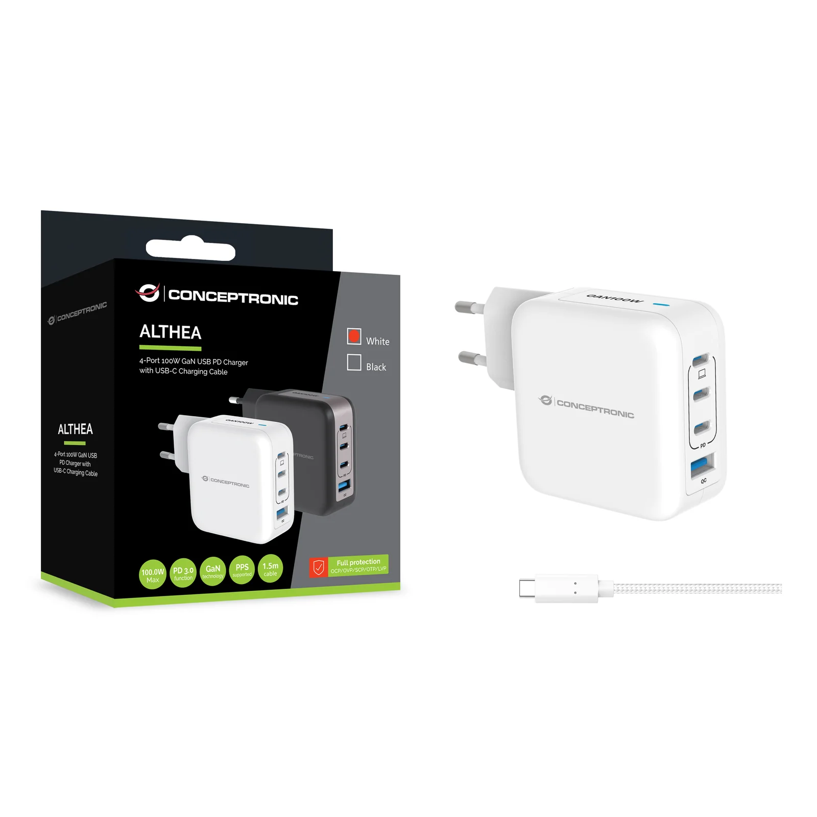 Conceptronic ALTHEA18W chargeur d'appareils mobiles Universel Blanc Secteur Charge rapide Intérieure