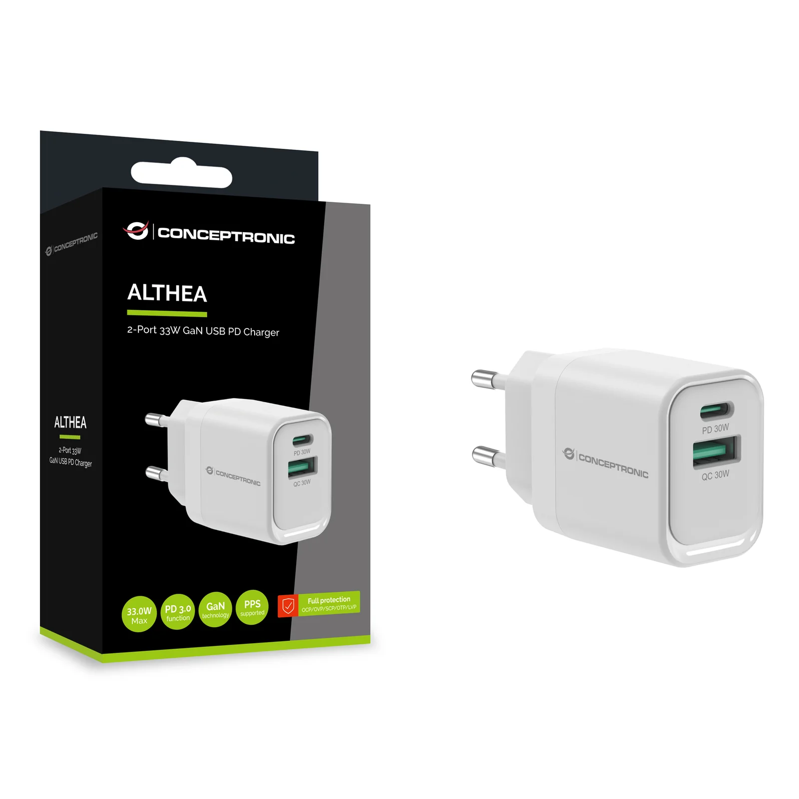 Conceptronic ALTHEA19W33 chargeur d'appareils mobiles Universel Blanc Secteur Charge rapide Intérieure