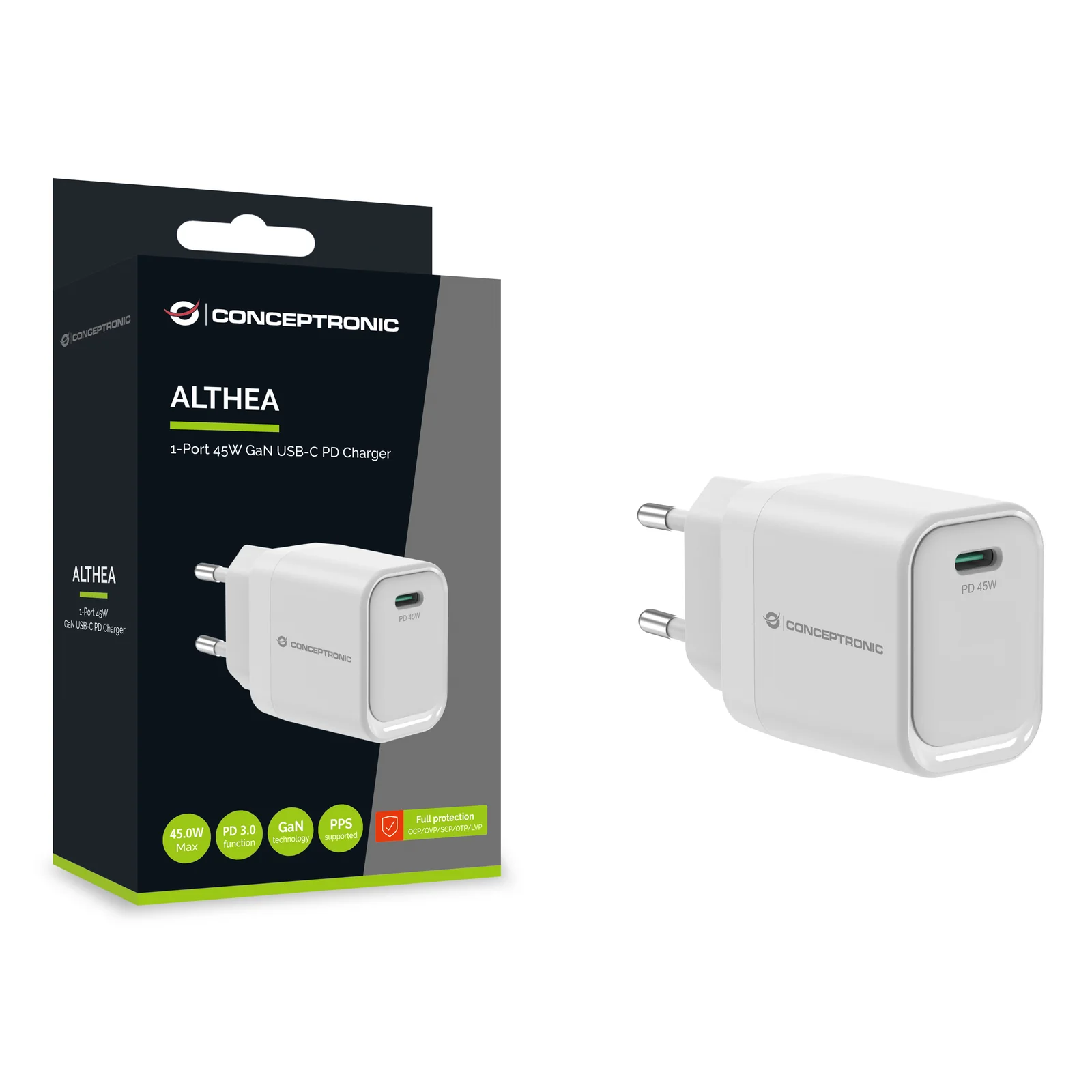 Conceptronic ALTHEA19W45 chargeur d'appareils mobiles Universel Blanc Secteur Charge rapide Intérieure