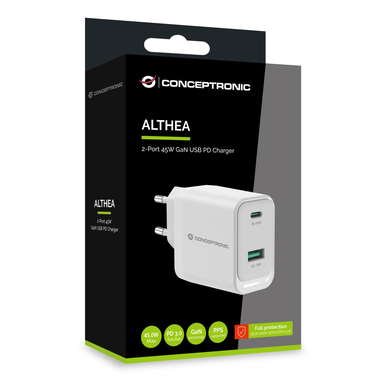 Conceptronic ALTHEA20W45 chargeur d'appareils mobiles Universel Blanc Secteur Charge rapide Intérieure