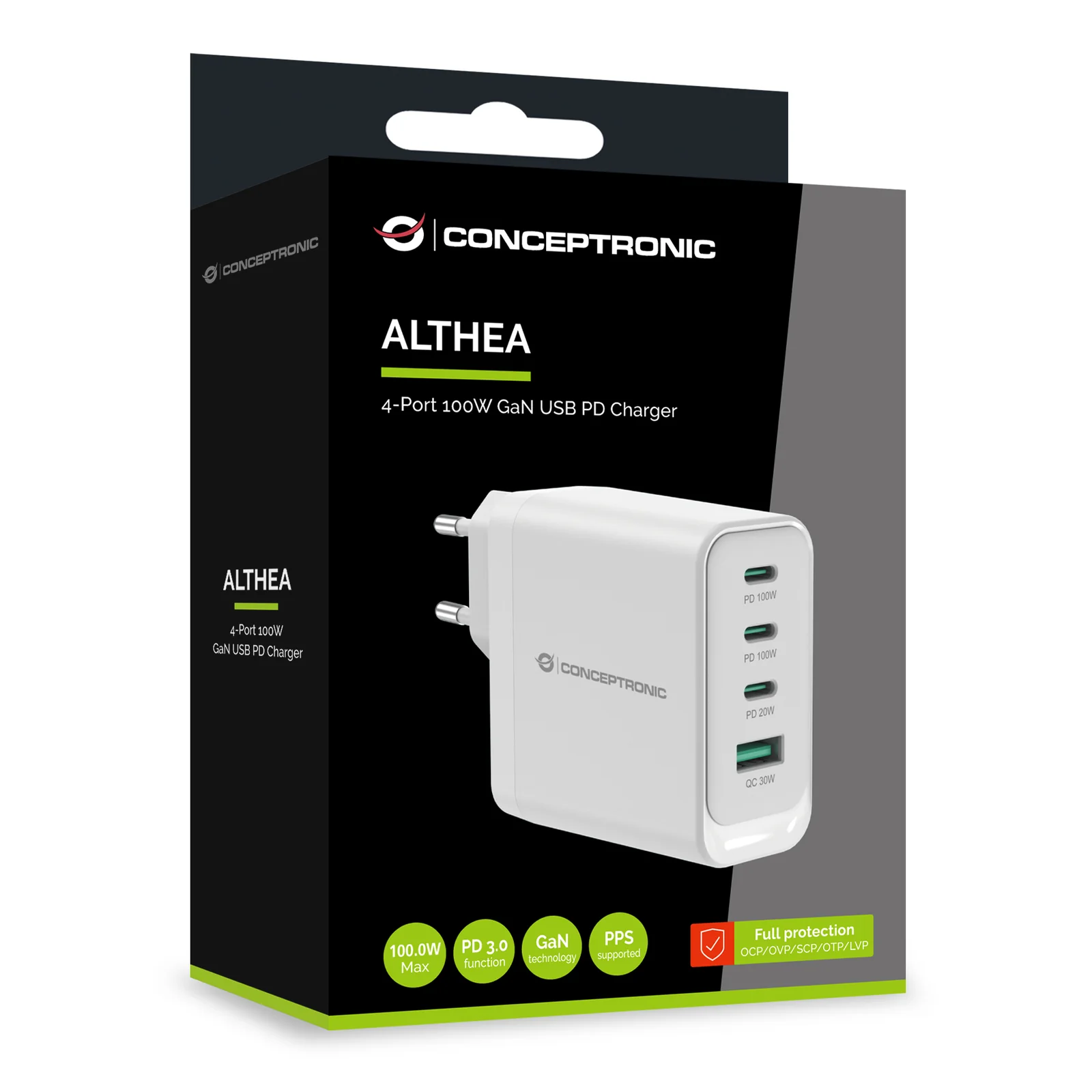 Conceptronic ALTHEA22W100 chargeur d'appareils mobiles Universel Blanc Secteur Charge rapide Intérieure